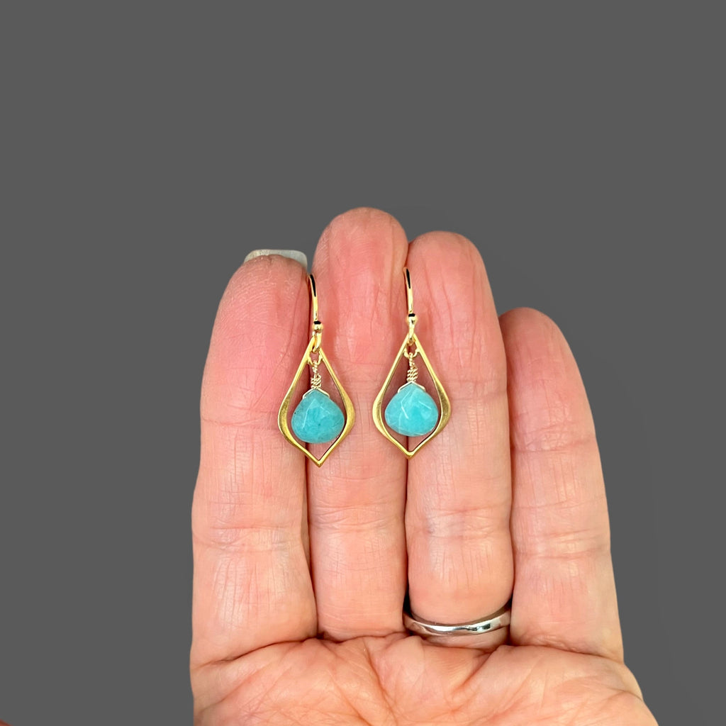 Amazonite Teardrop Earrings on Gold Vermeil Links