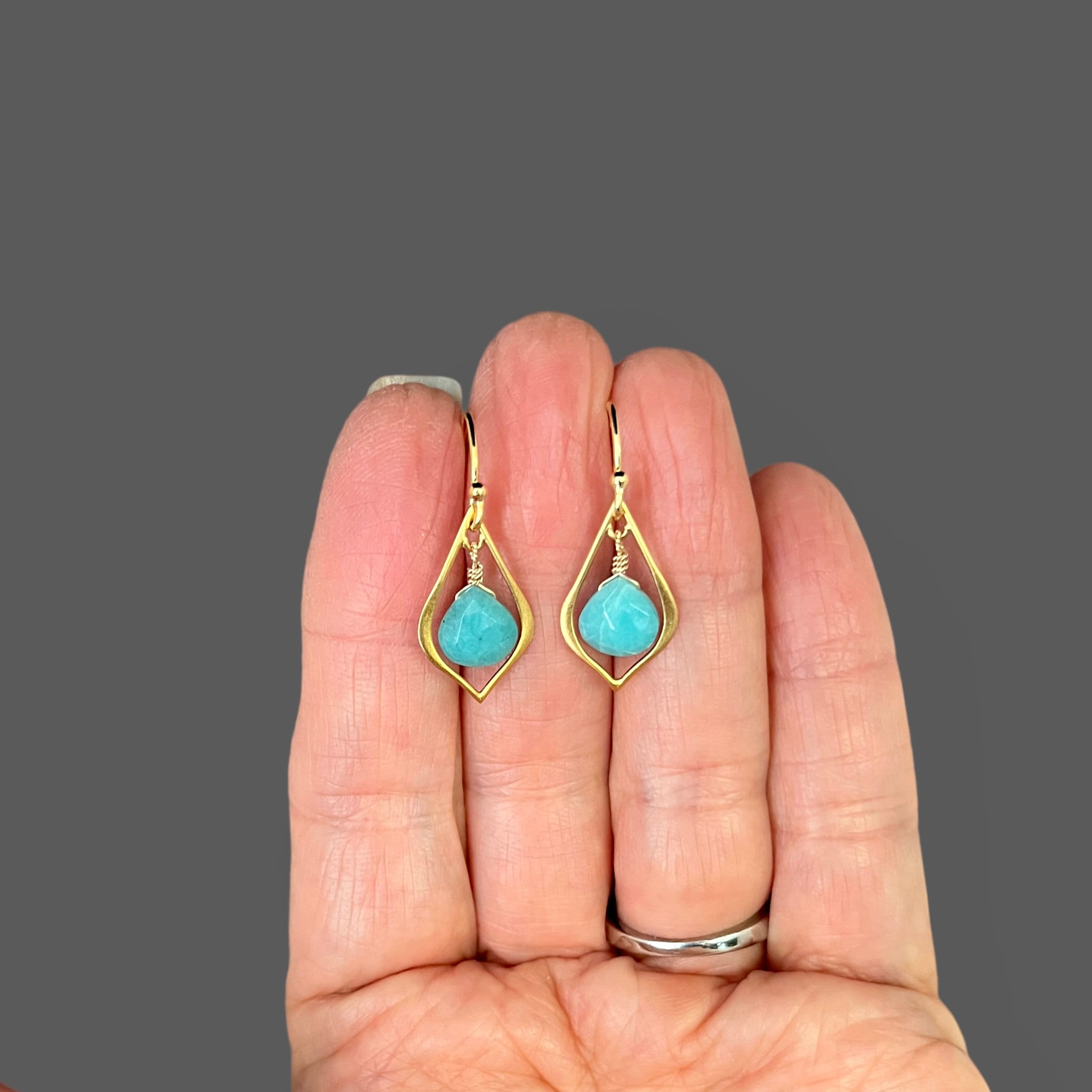 Amazonite Teardrop Earrings on Gold Vermeil Links