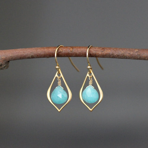 Amazonite Teardrop Earrings on Gold Vermeil Links
