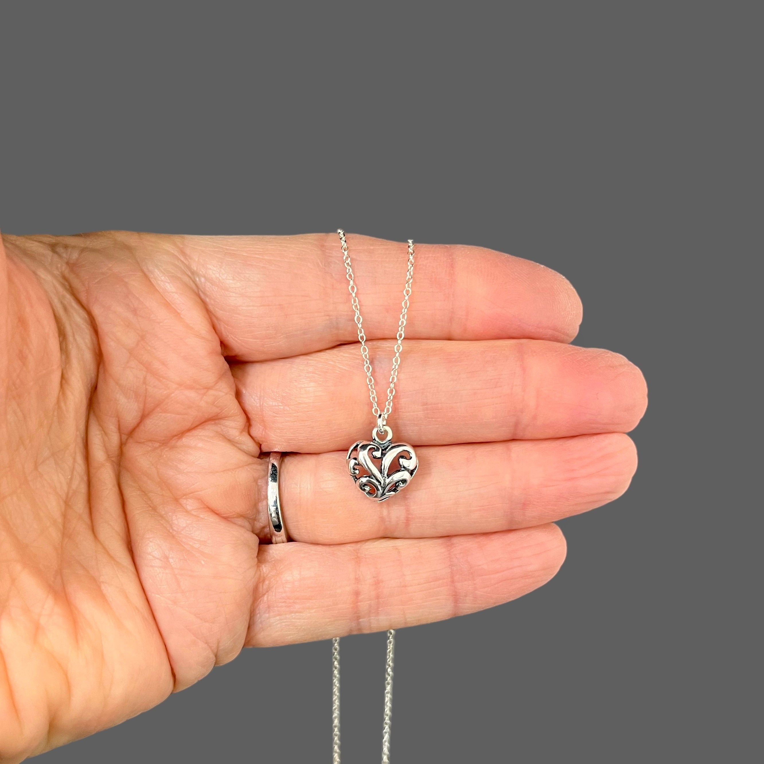 Bali Sterling Silver Filigree Heart Charm Necklace