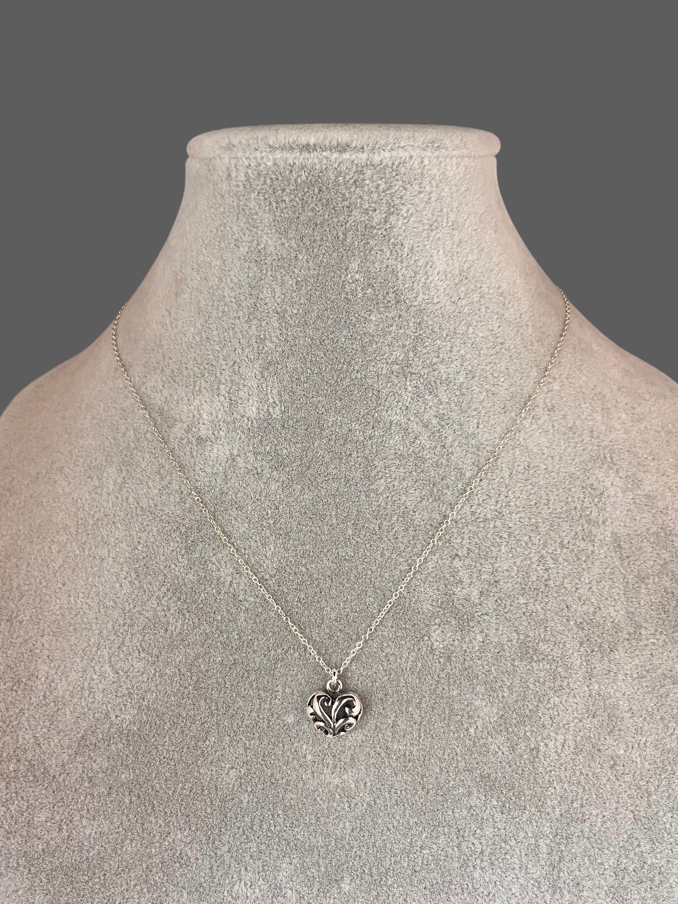 Bali Sterling Silver Filigree Heart Charm Necklace