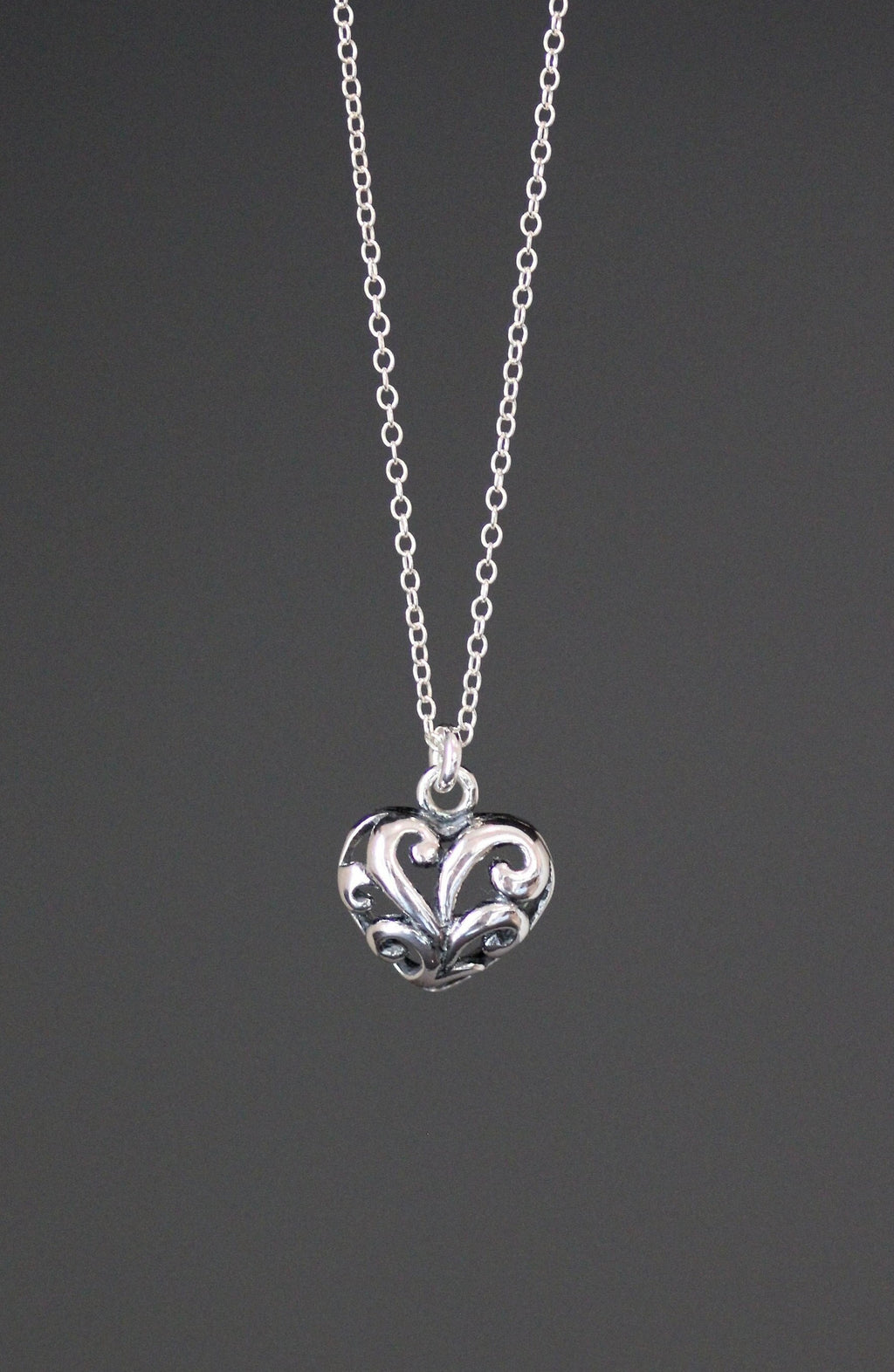 Bali Sterling Silver Filigree Heart Charm Necklace