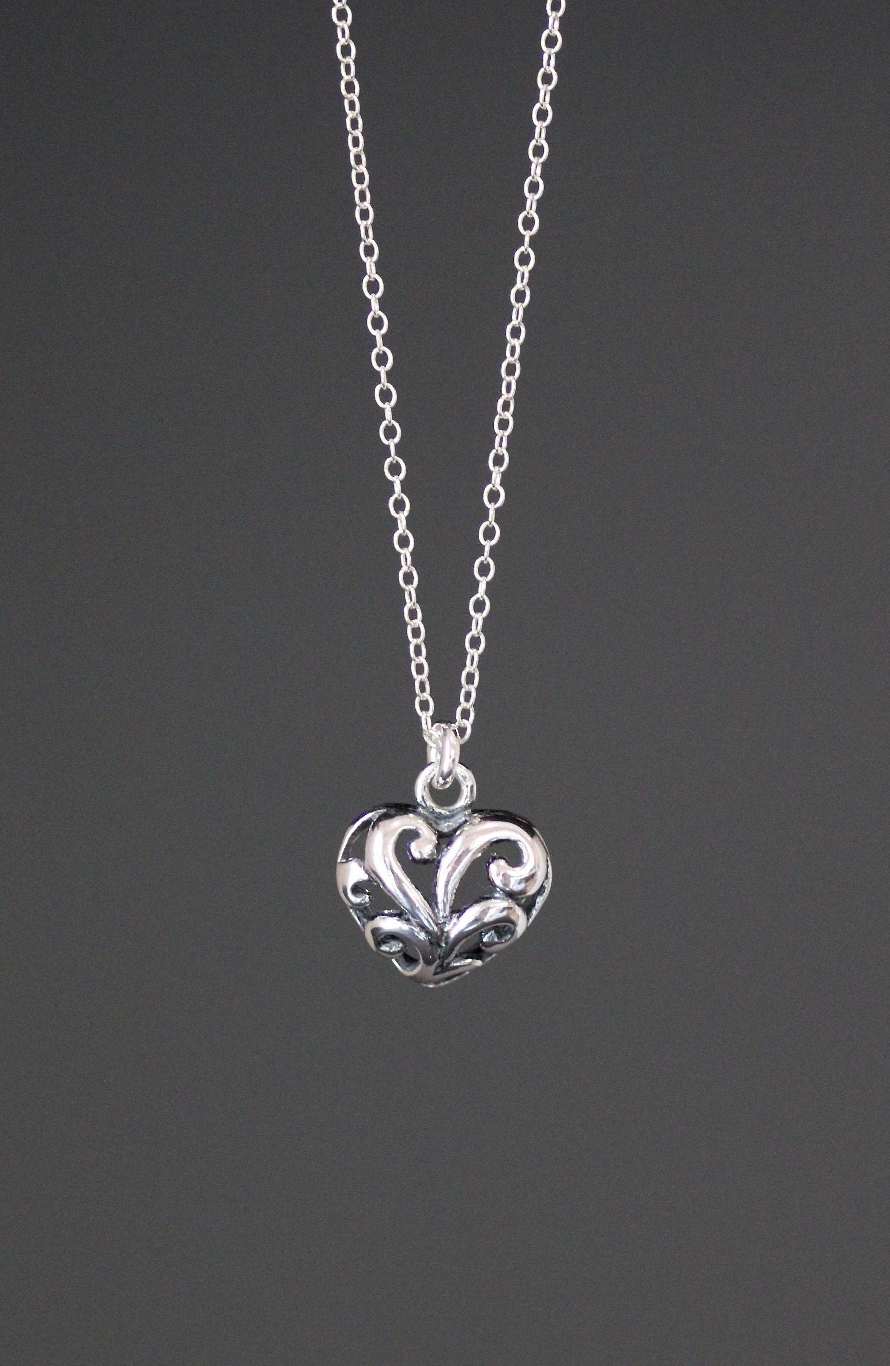 Bali Sterling Silver Filigree Heart Charm Necklace