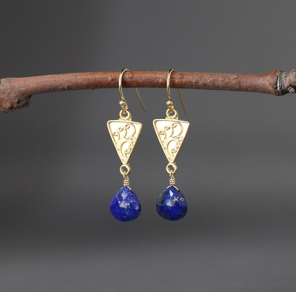 Lapis Lazuli Teardrop Earrings with Matte Gold Vermeil Links