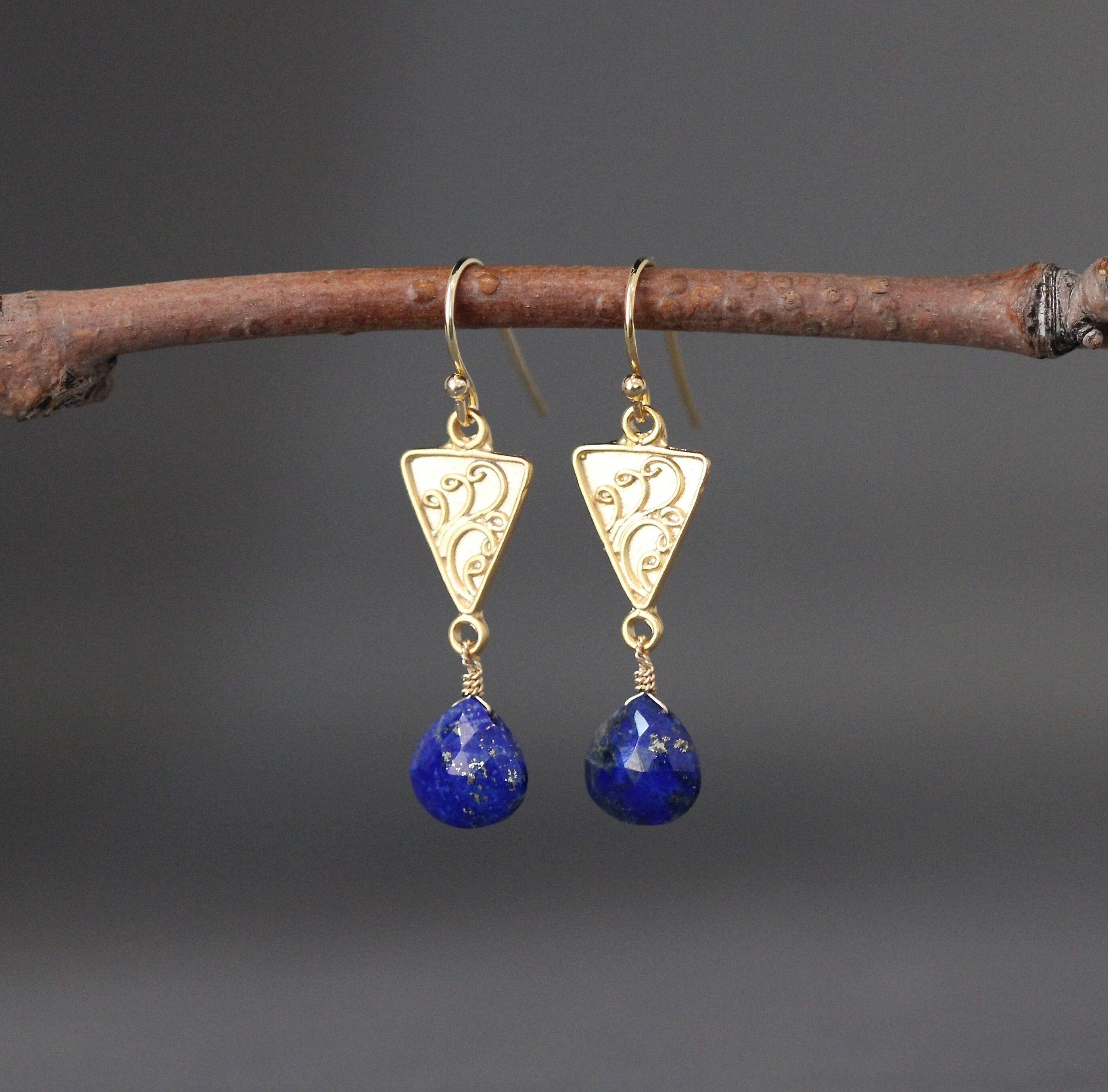 Lapis Lazuli Teardrop Earrings with Matte Gold Vermeil Links