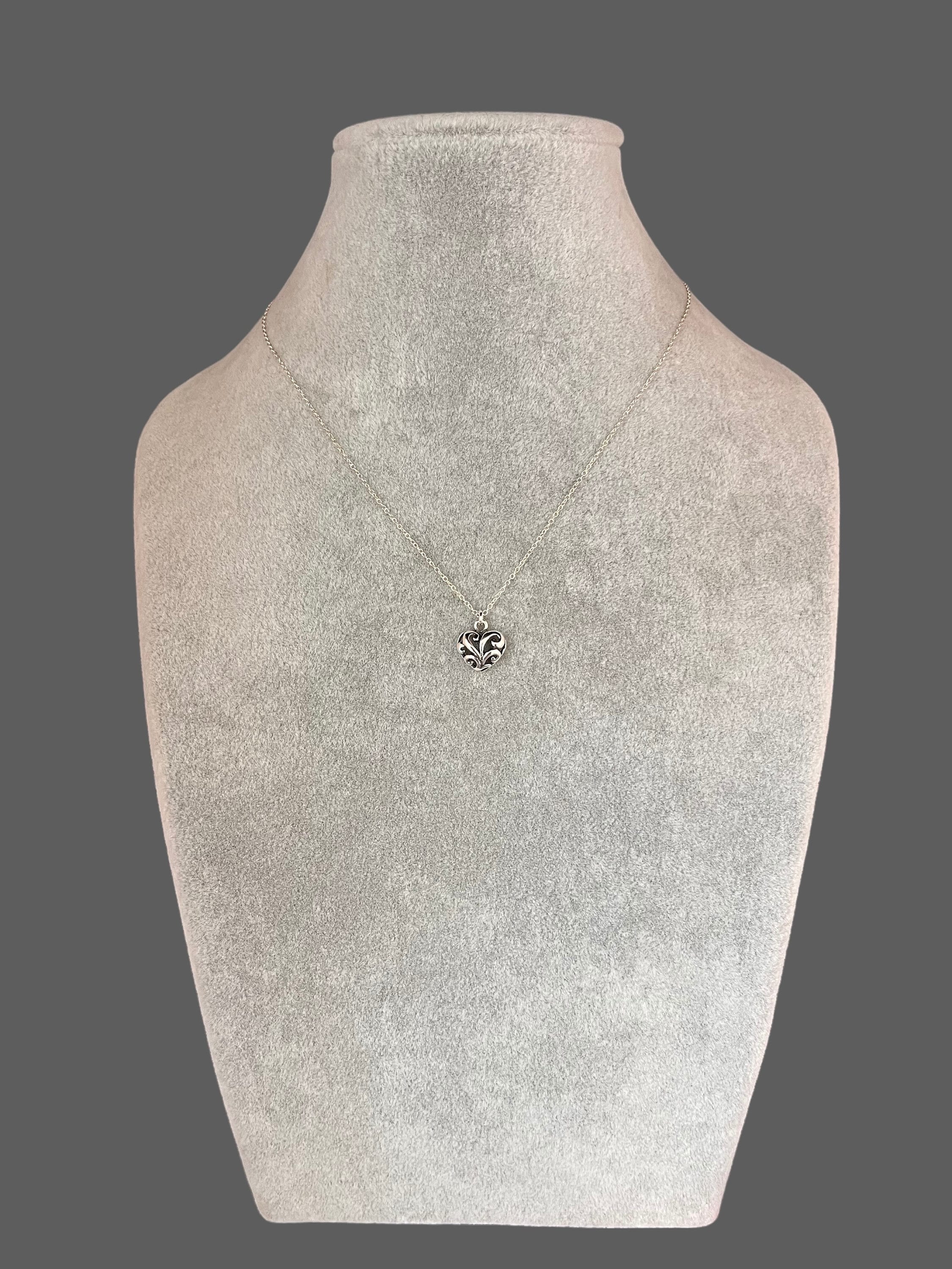 Bali Sterling Silver Filigree Heart Charm Necklace