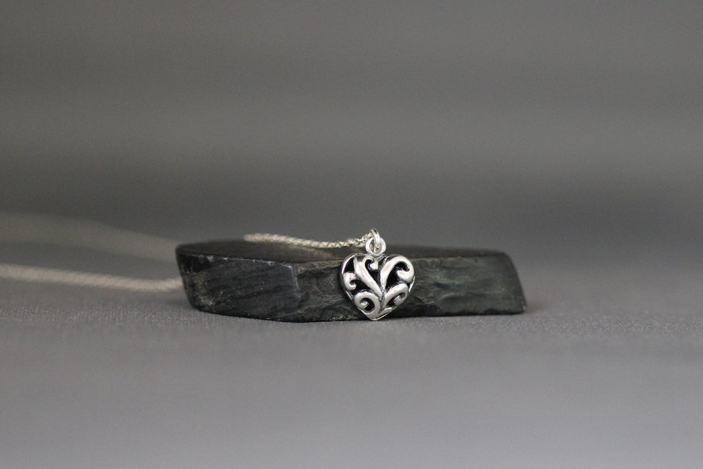Bali Sterling Silver Filigree Heart Charm Necklace