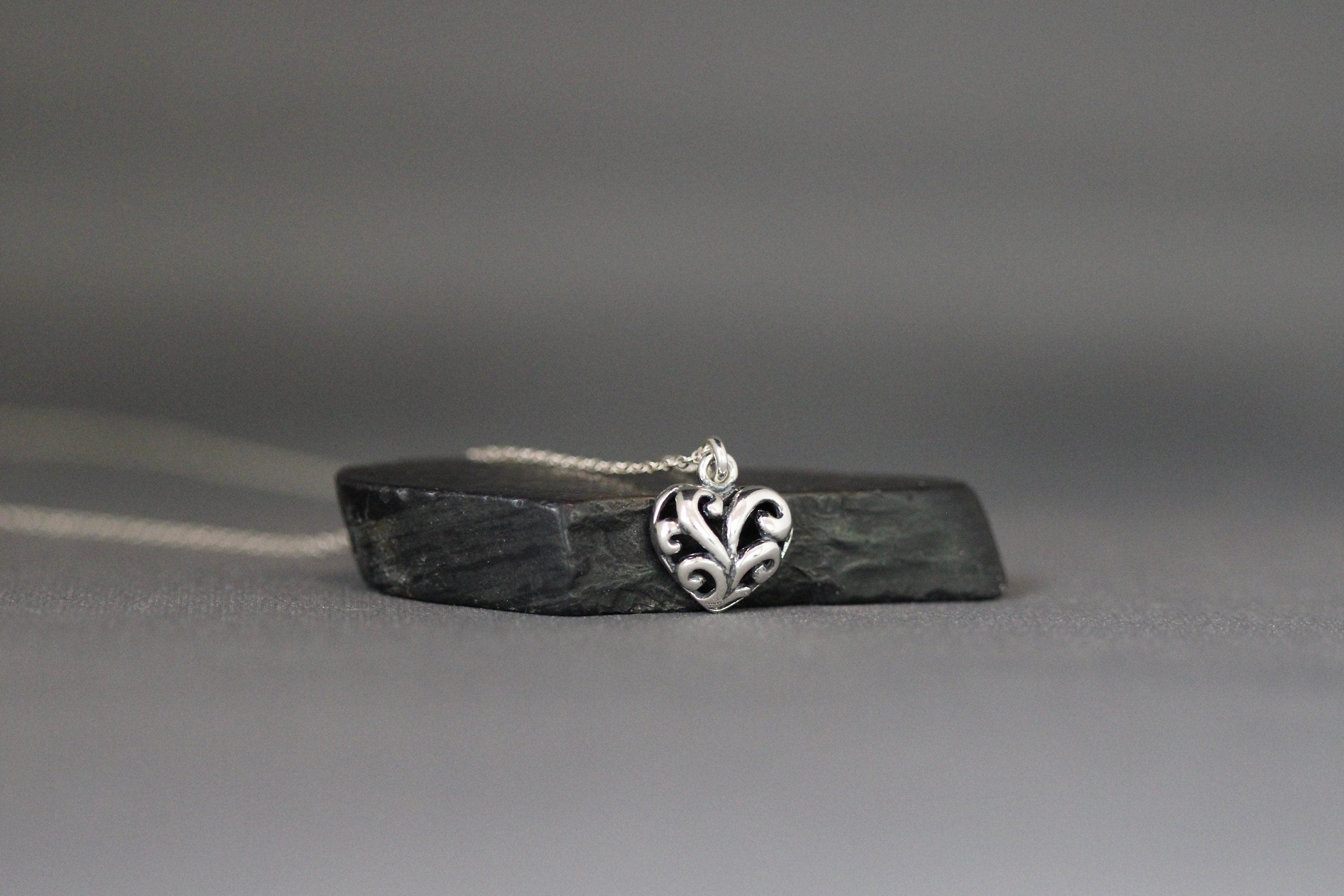 Bali Sterling Silver Filigree Heart Charm Necklace