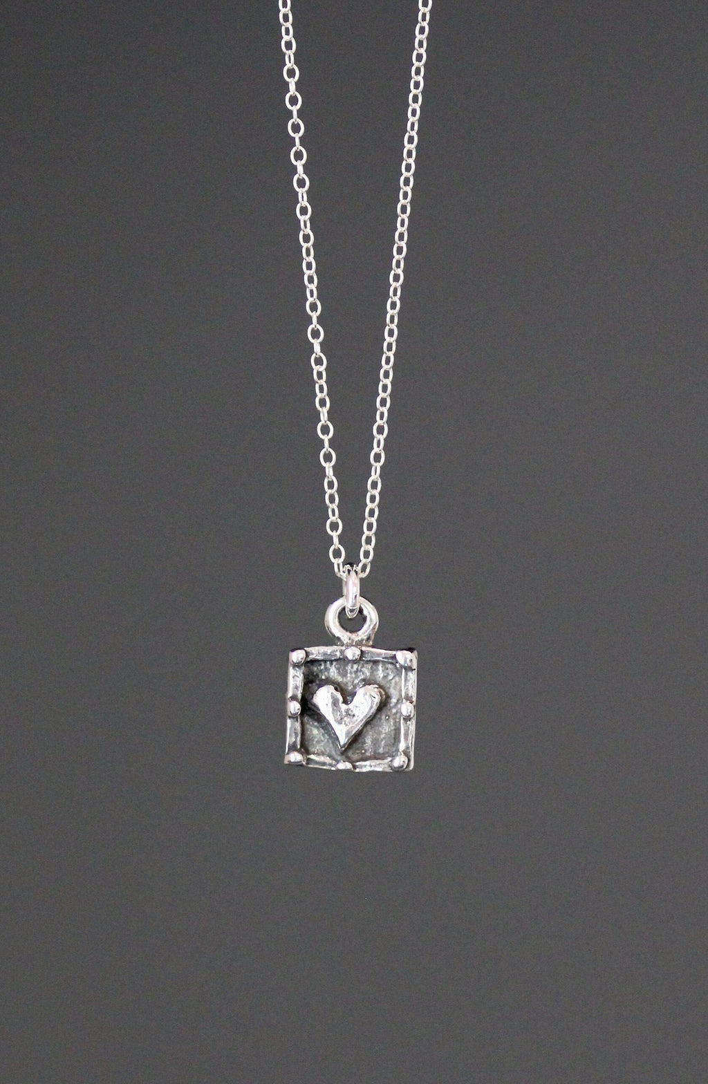 Bali Sterling Silver Raised Heart Square Charm Necklace