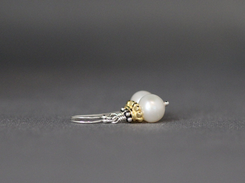 Freshwater Pearl Dangle Earrings with Mixed Sterling Silver and Gold Vermeil