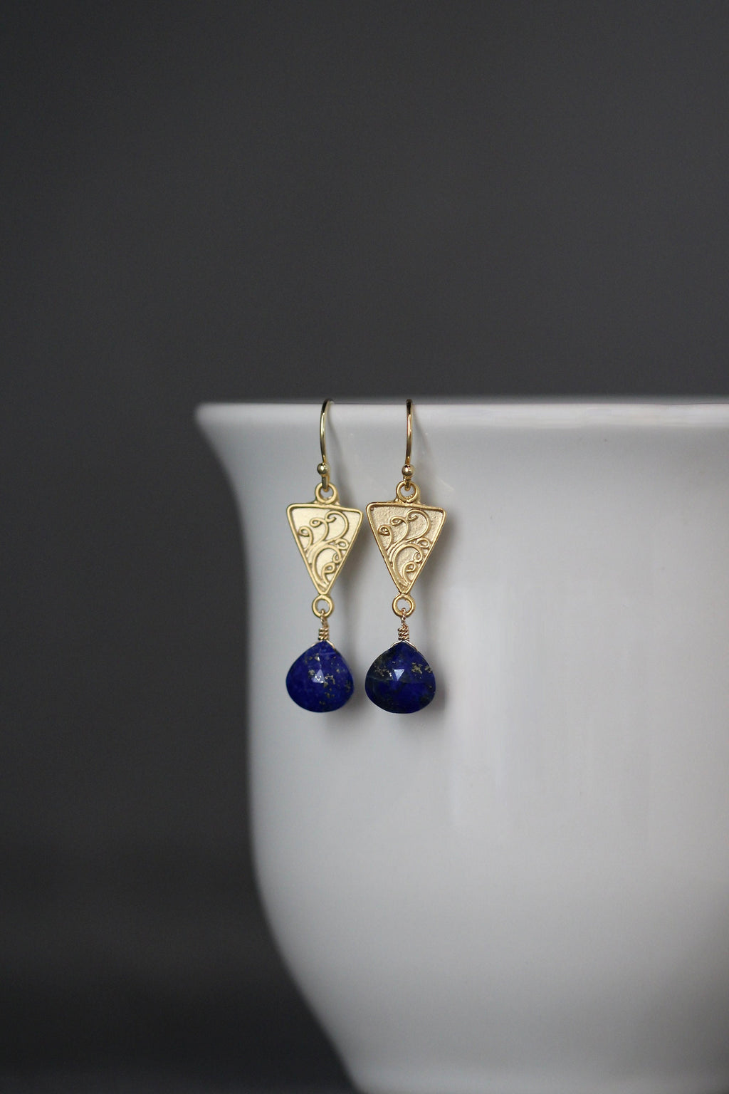 Lapis Lazuli Teardrop Earrings with Matte Gold Vermeil Links
