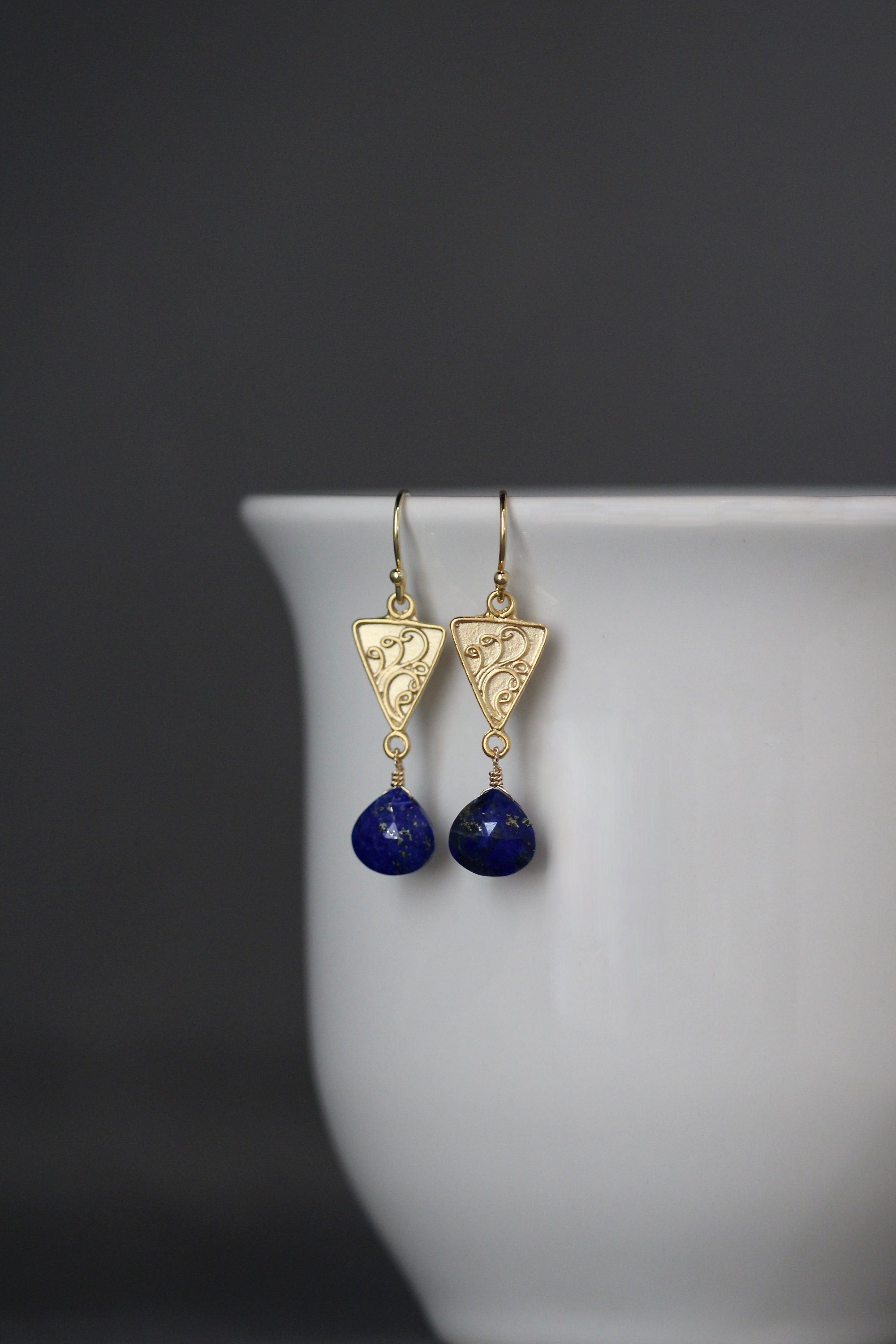 Lapis Lazuli Teardrop Earrings with Matte Gold Vermeil Links