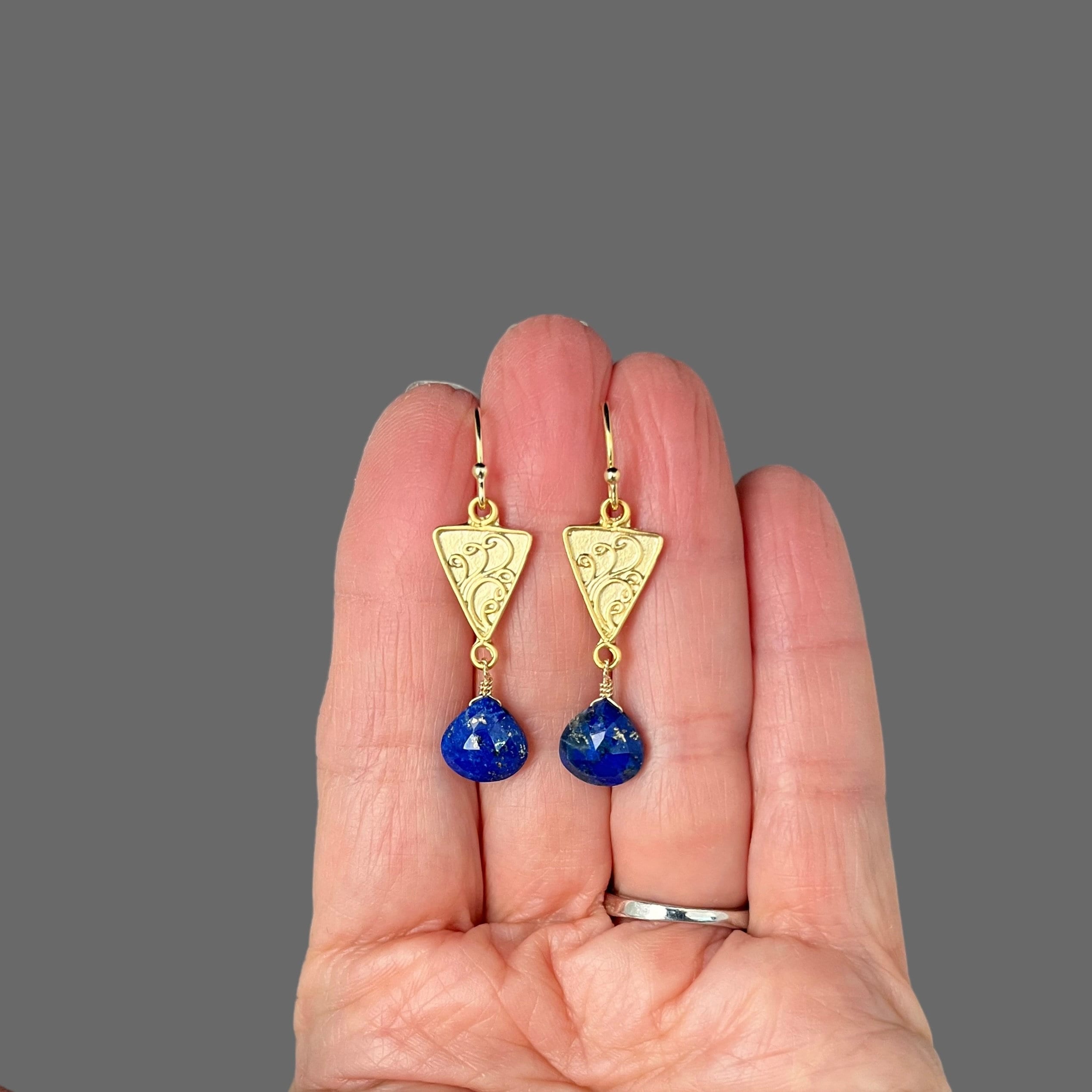 Lapis Lazuli Teardrop Earrings with Matte Gold Vermeil Links
