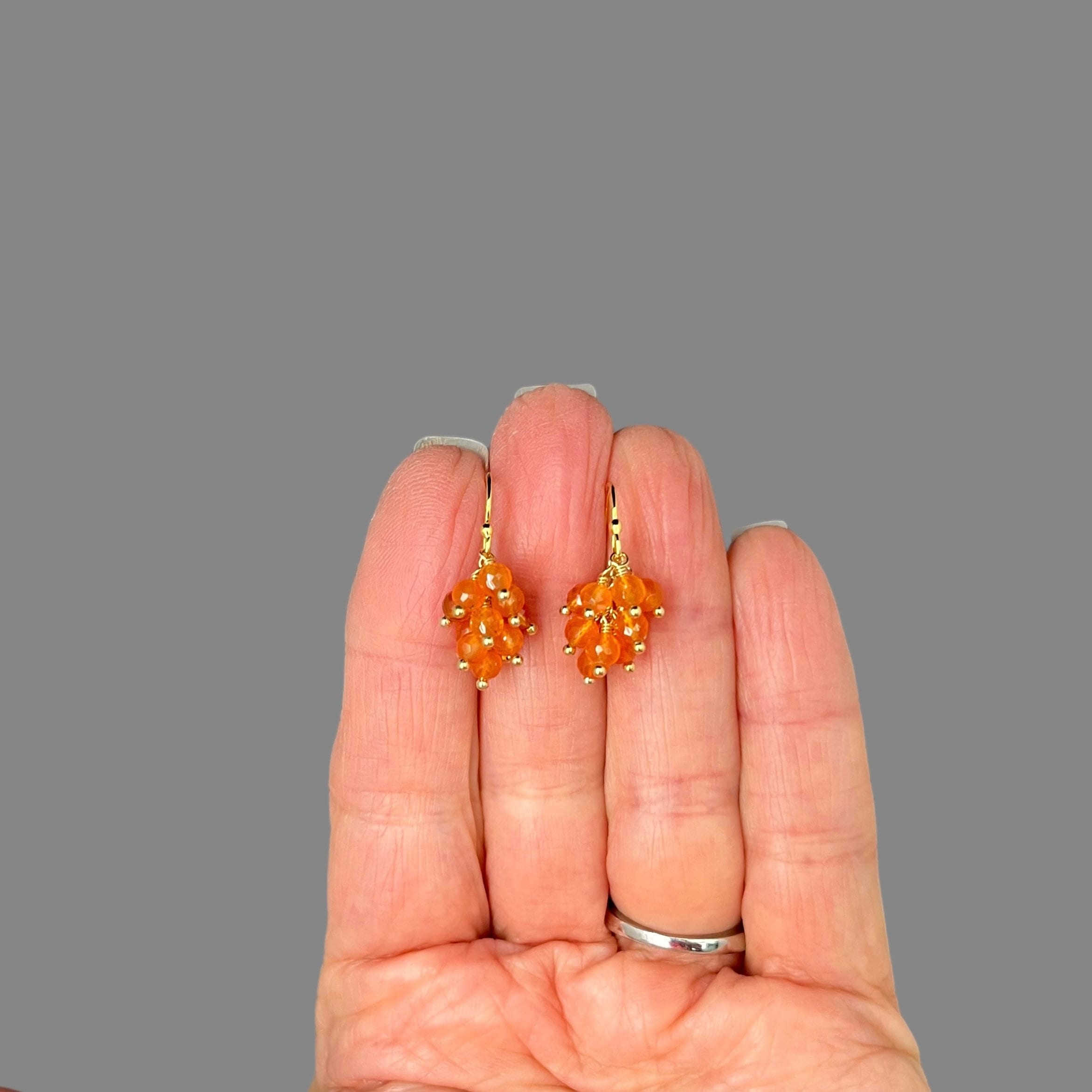 Orange Carnelian Cluster Dangle Earrings in Gold Vermeil