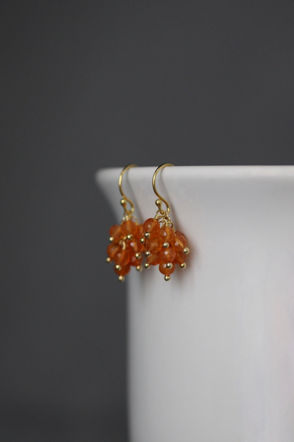 Orange Carnelian Cluster Dangle Earrings in Gold Vermeil