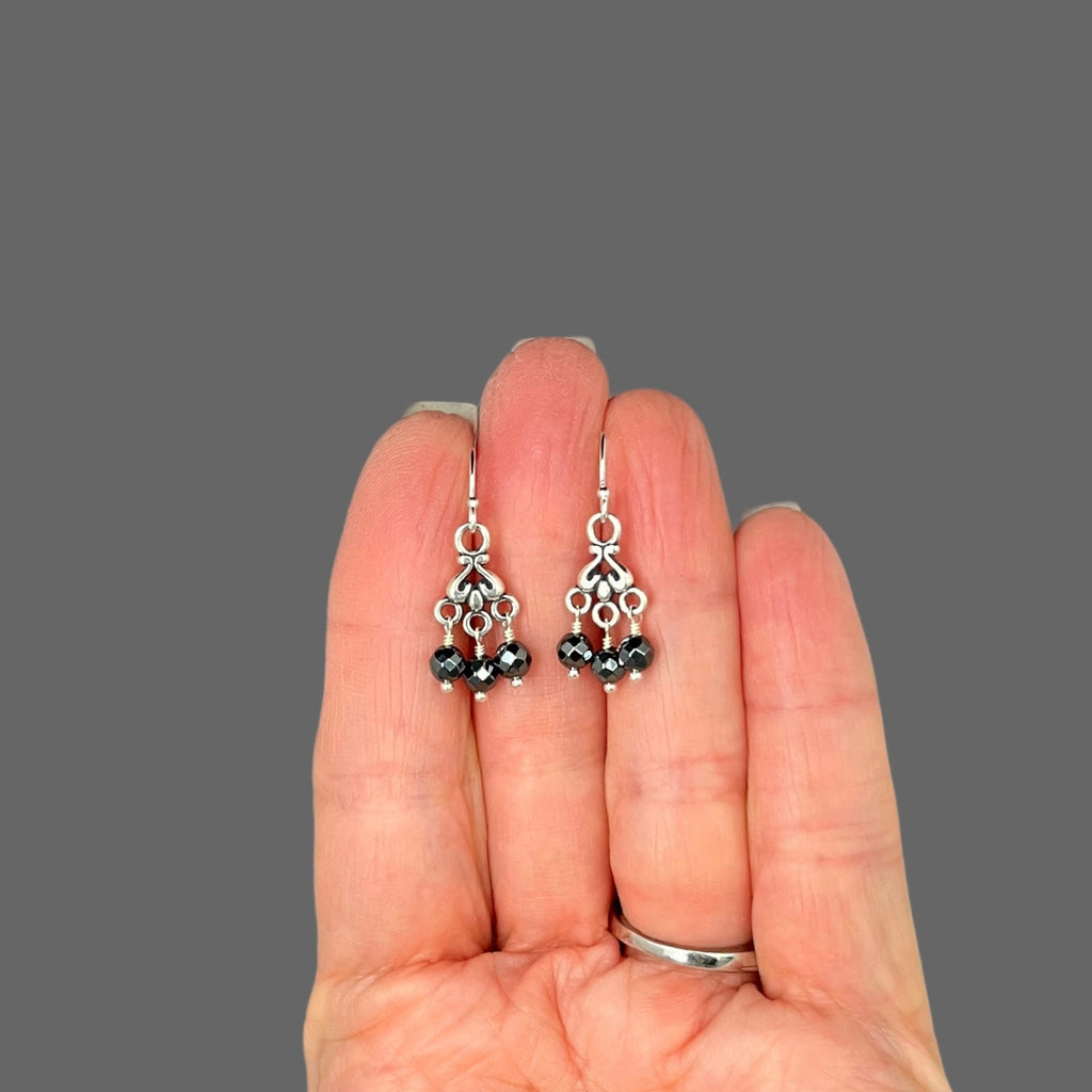 Gray Hematite Chandelier Earrings in Sterling Silver