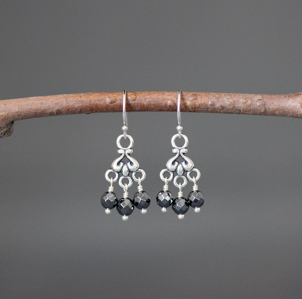 Gray Hematite Chandelier Earrings in Sterling Silver