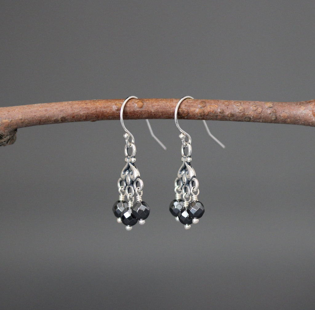 Gray Hematite Chandelier Earrings in Sterling Silver