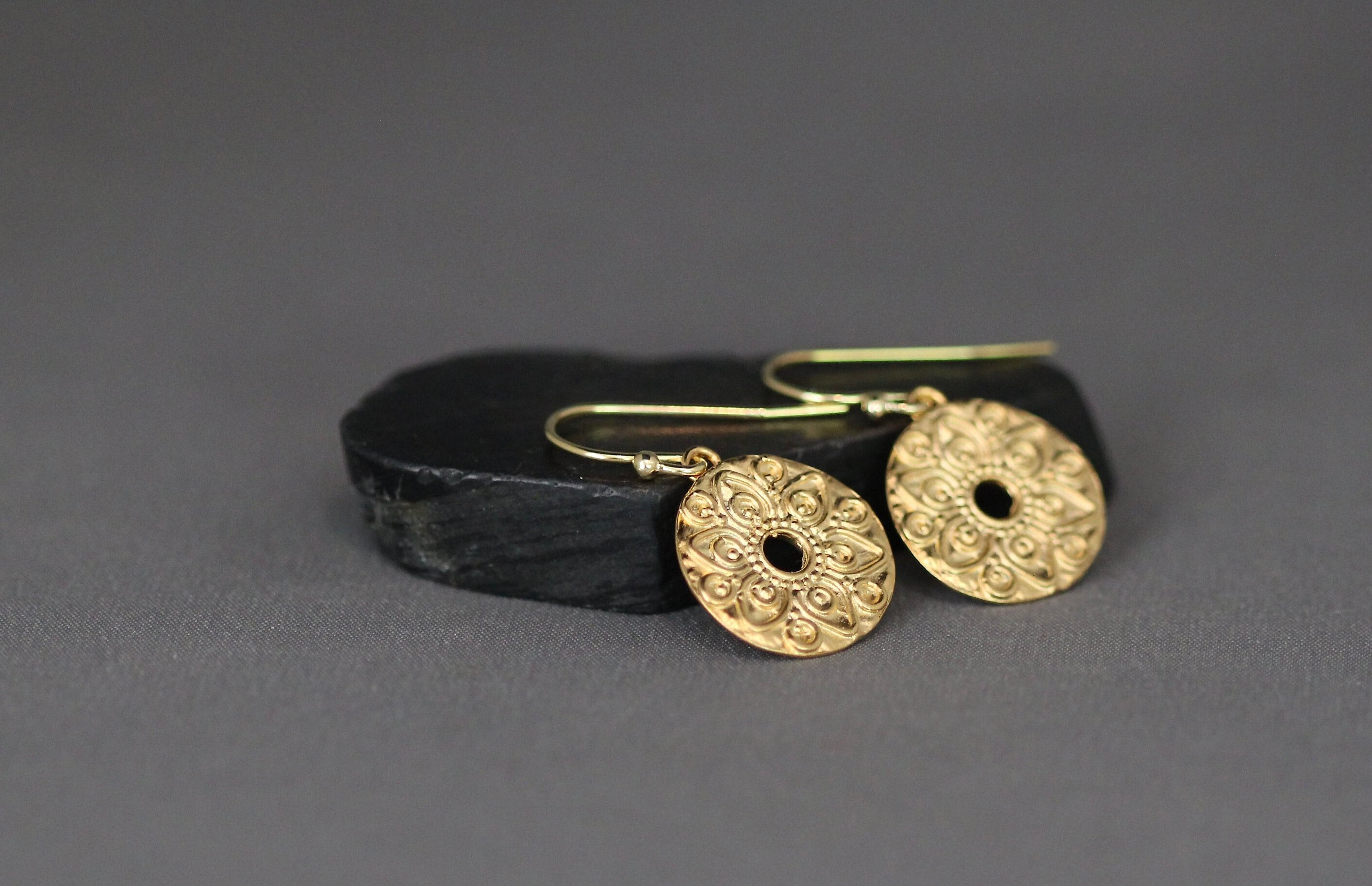 Gold Vermeil Mandala Coin Charm Earrings
