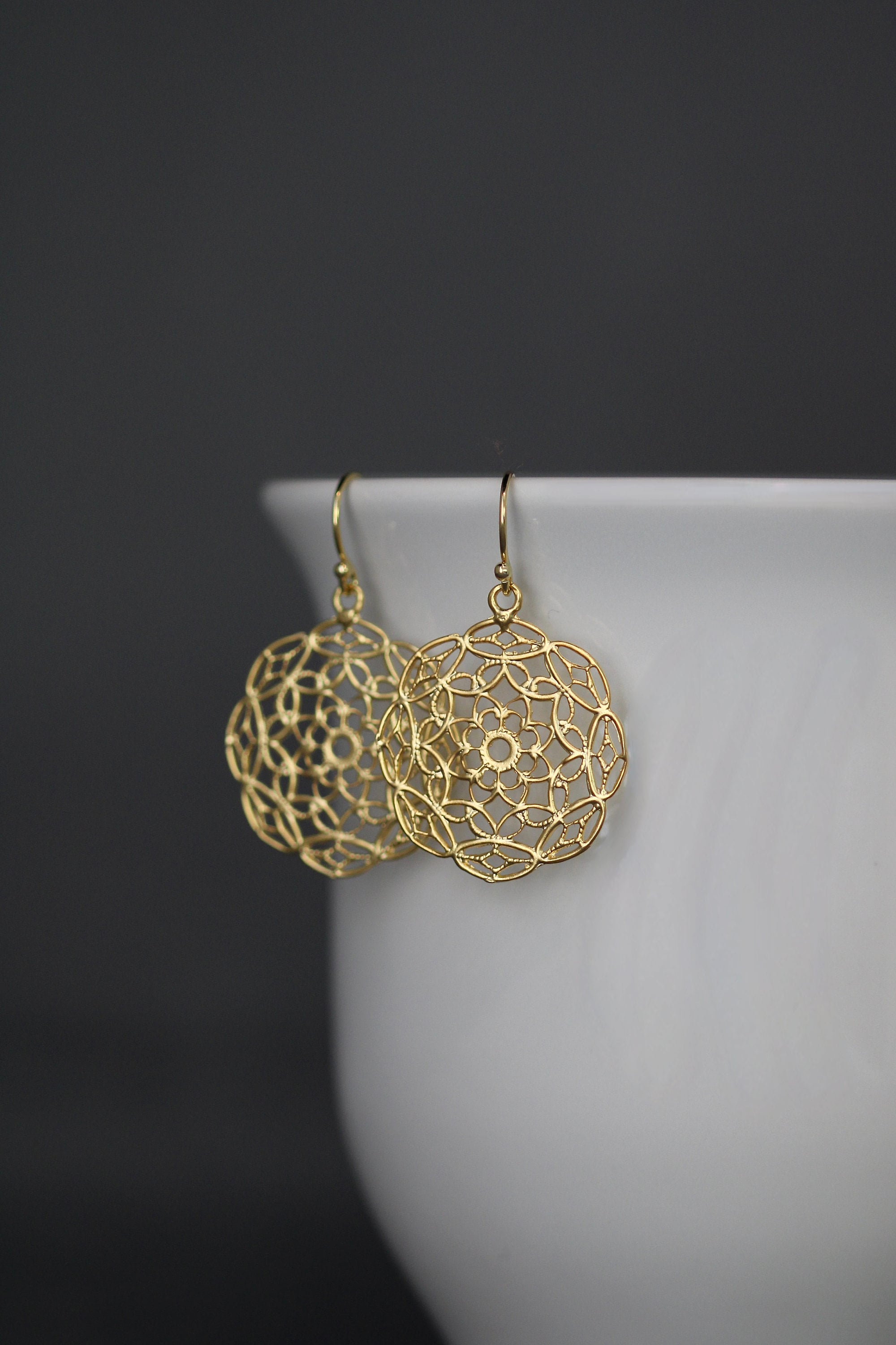 Gold Vermeil Filigree Flower Charm Earrings