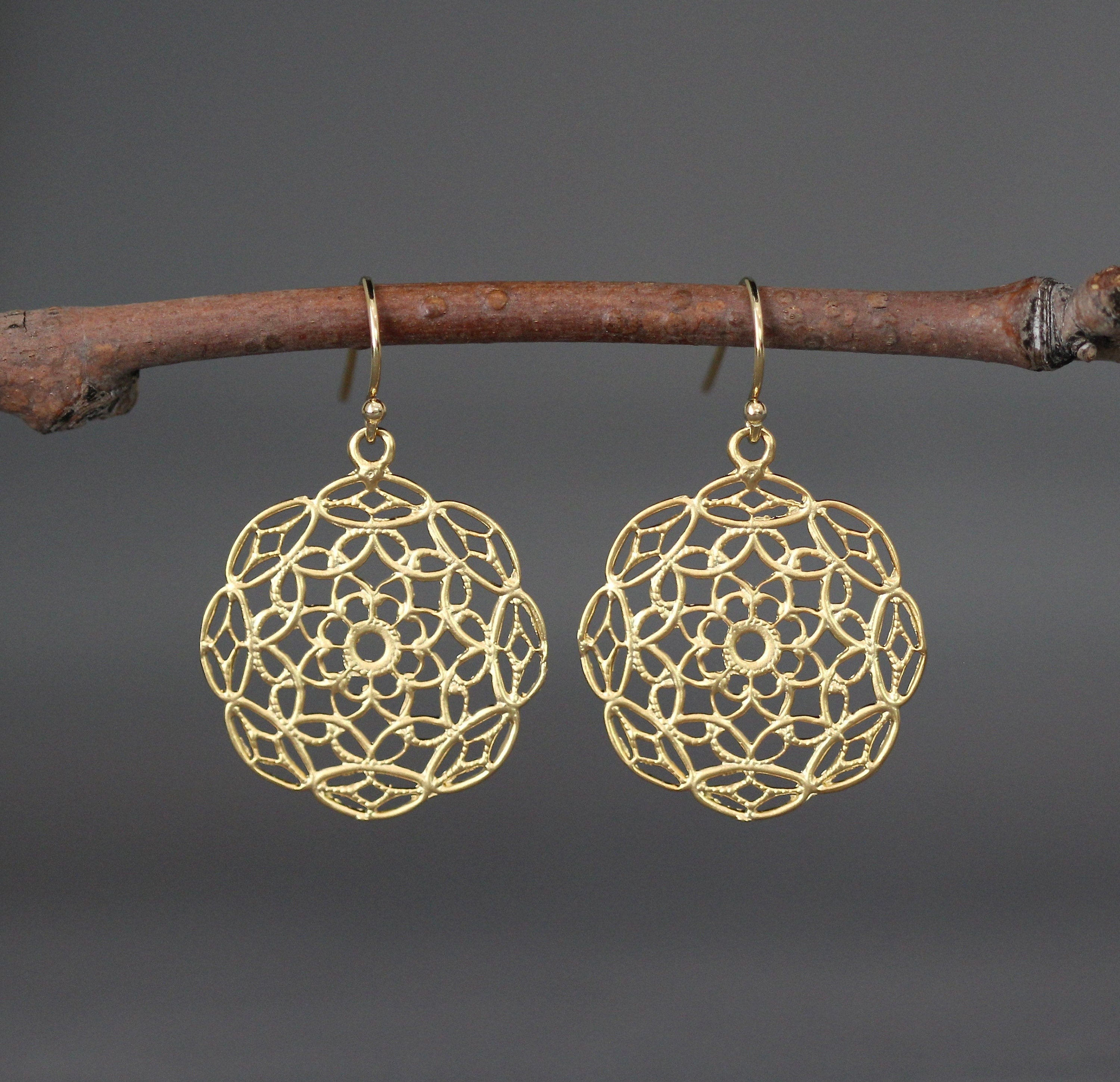 Gold Vermeil Filigree Flower Charm Earrings