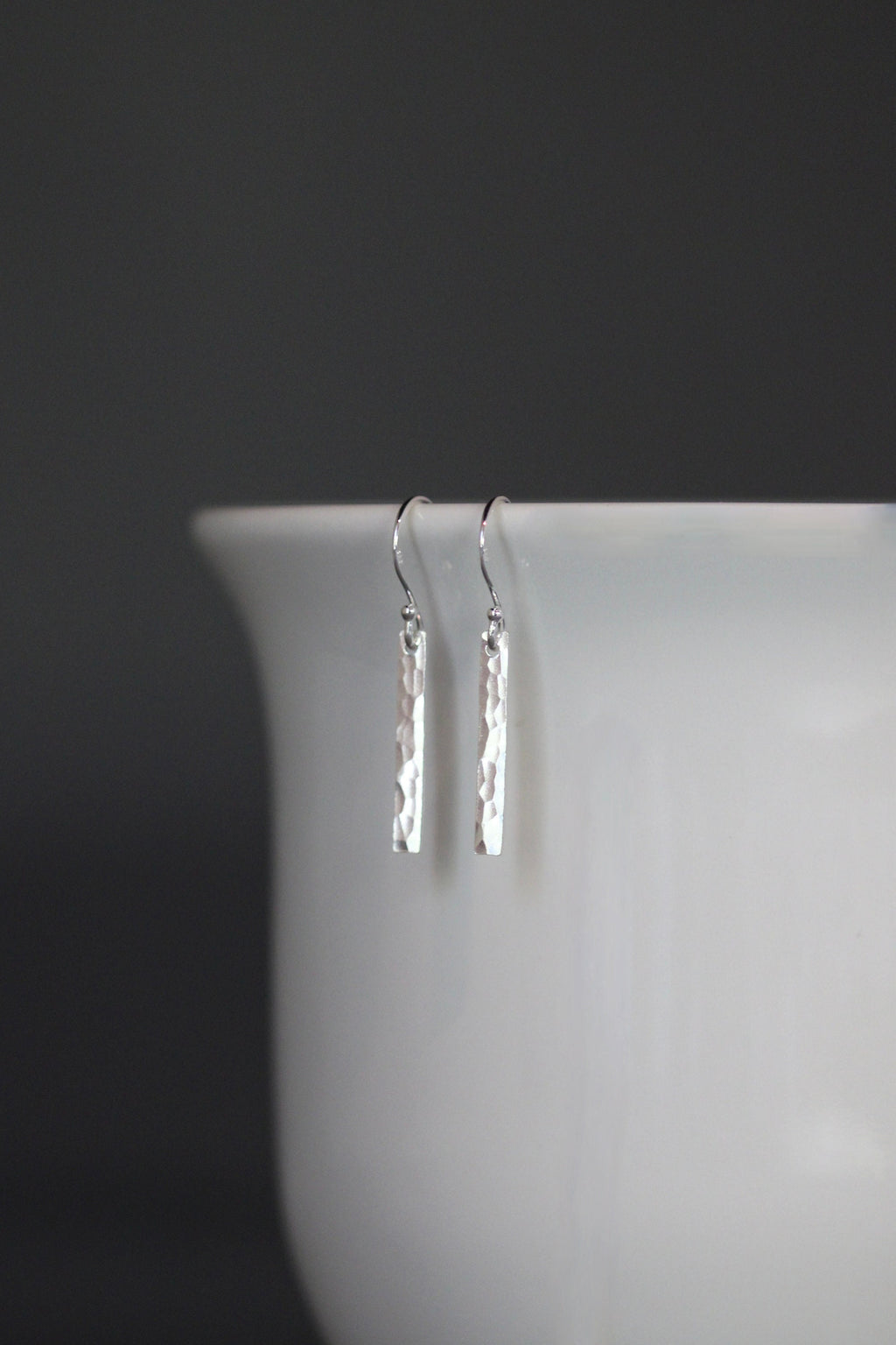Hammered Sterling Silver Rectangle Dangle Earrings