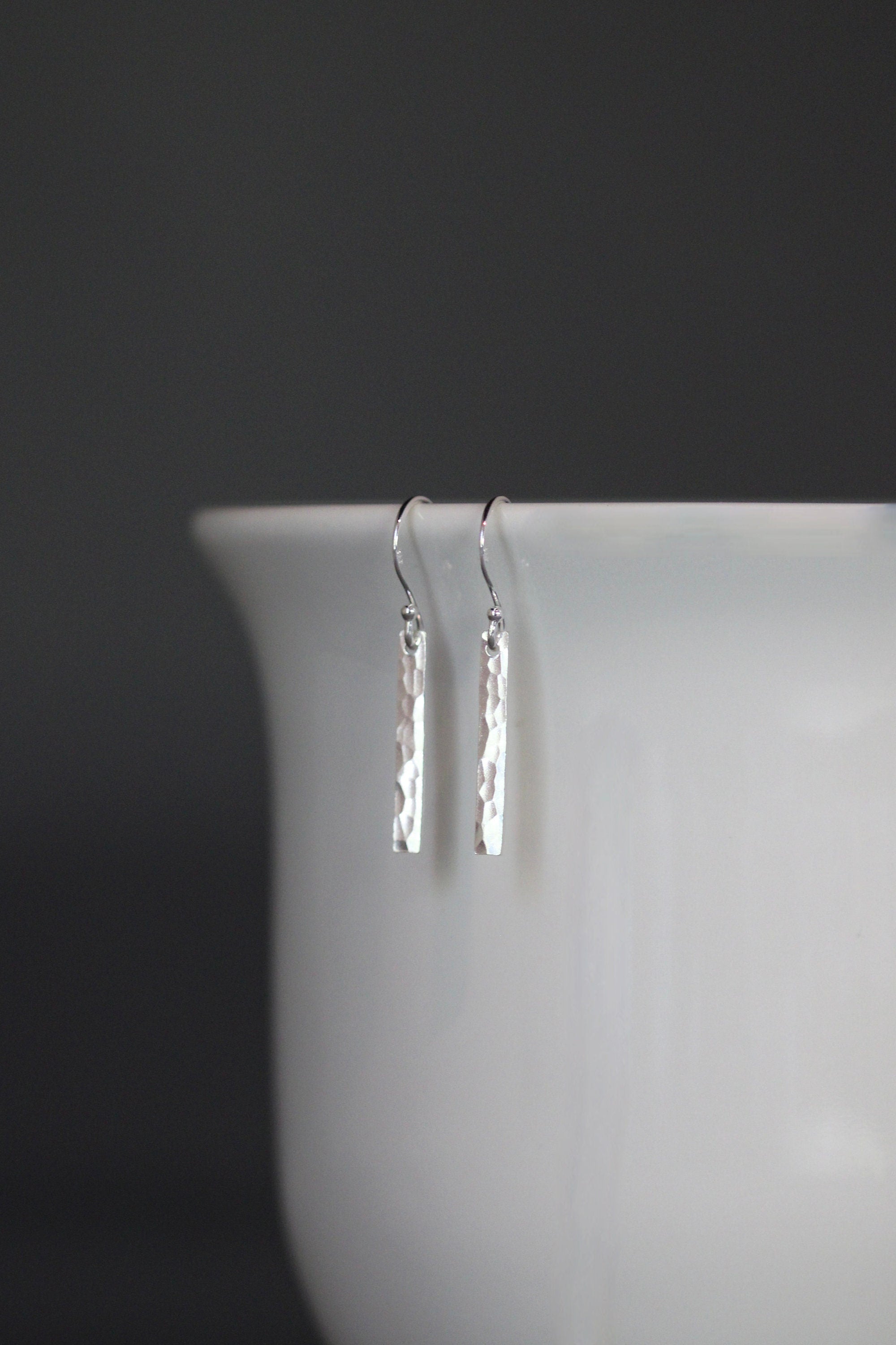 Hammered Sterling Silver Rectangle Dangle Earrings