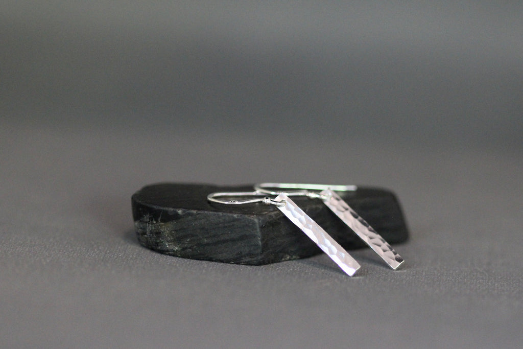 Hammered Sterling Silver Rectangle Dangle Earrings