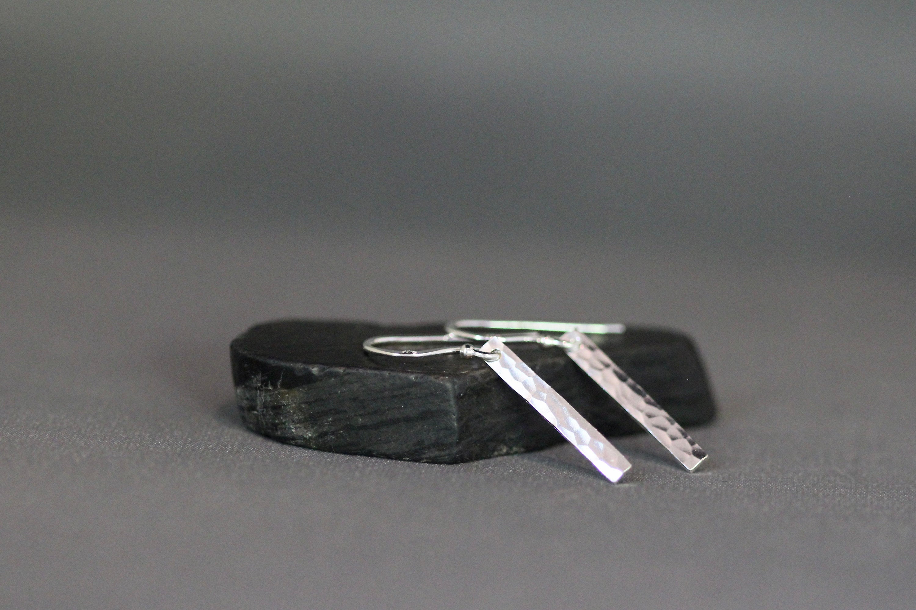 Hammered Sterling Silver Rectangle Dangle Earrings