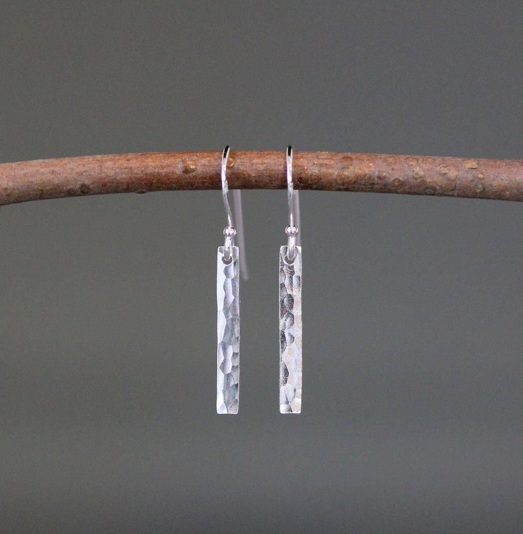 Hammered Sterling Silver Rectangle Dangle Earrings