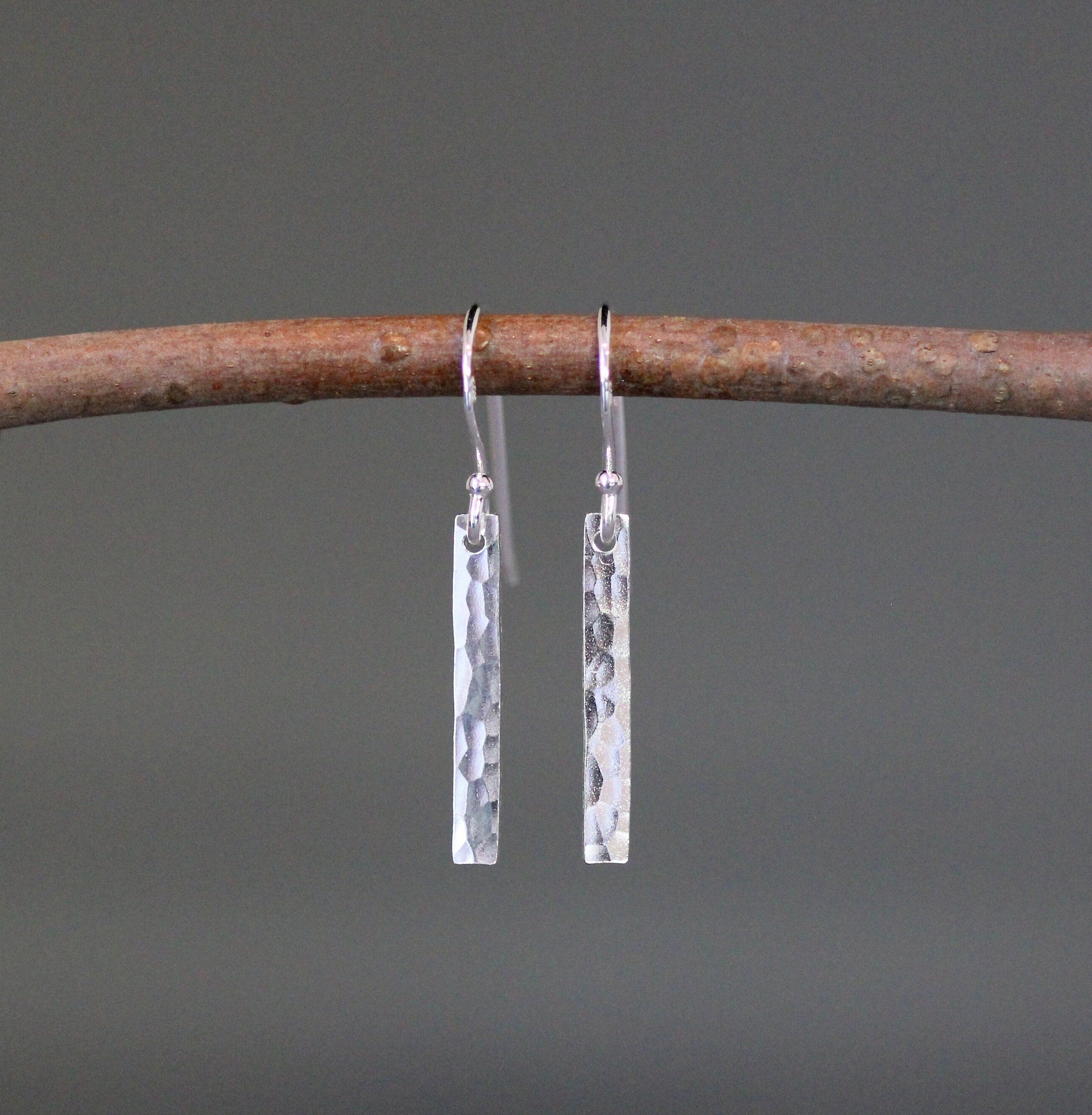 Hammered Sterling Silver Rectangle Dangle Earrings