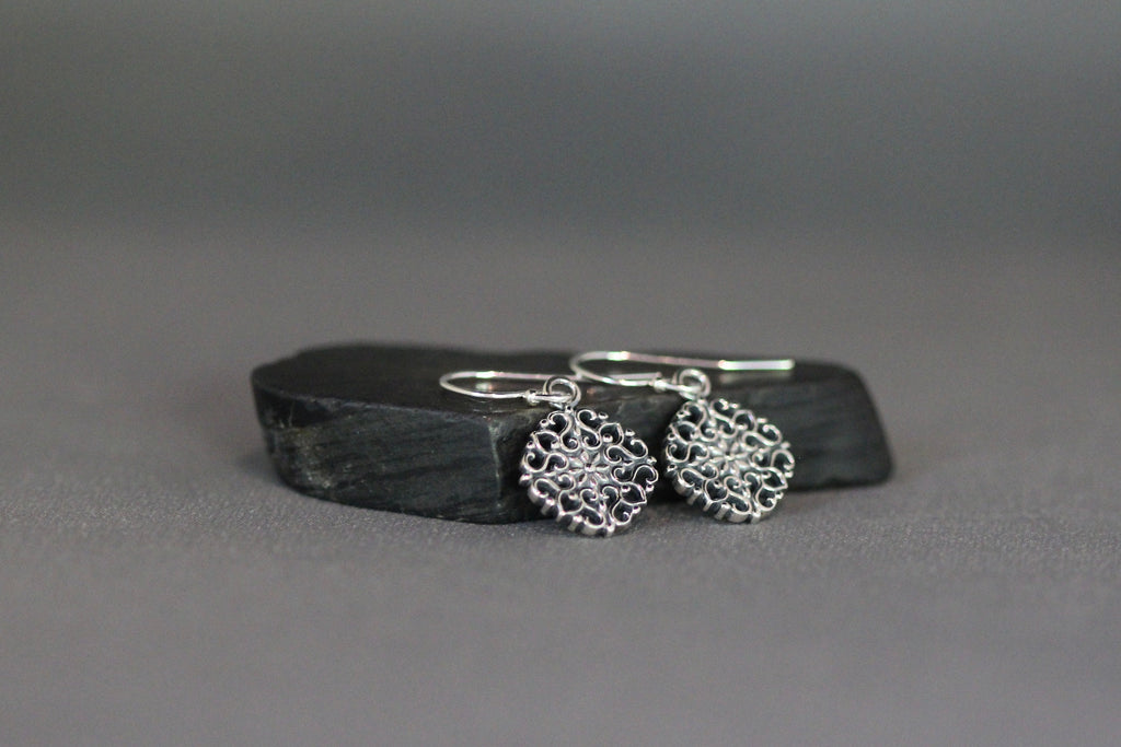 Bali Sterling Silver Filigree Floral Charm Dangle Earrings