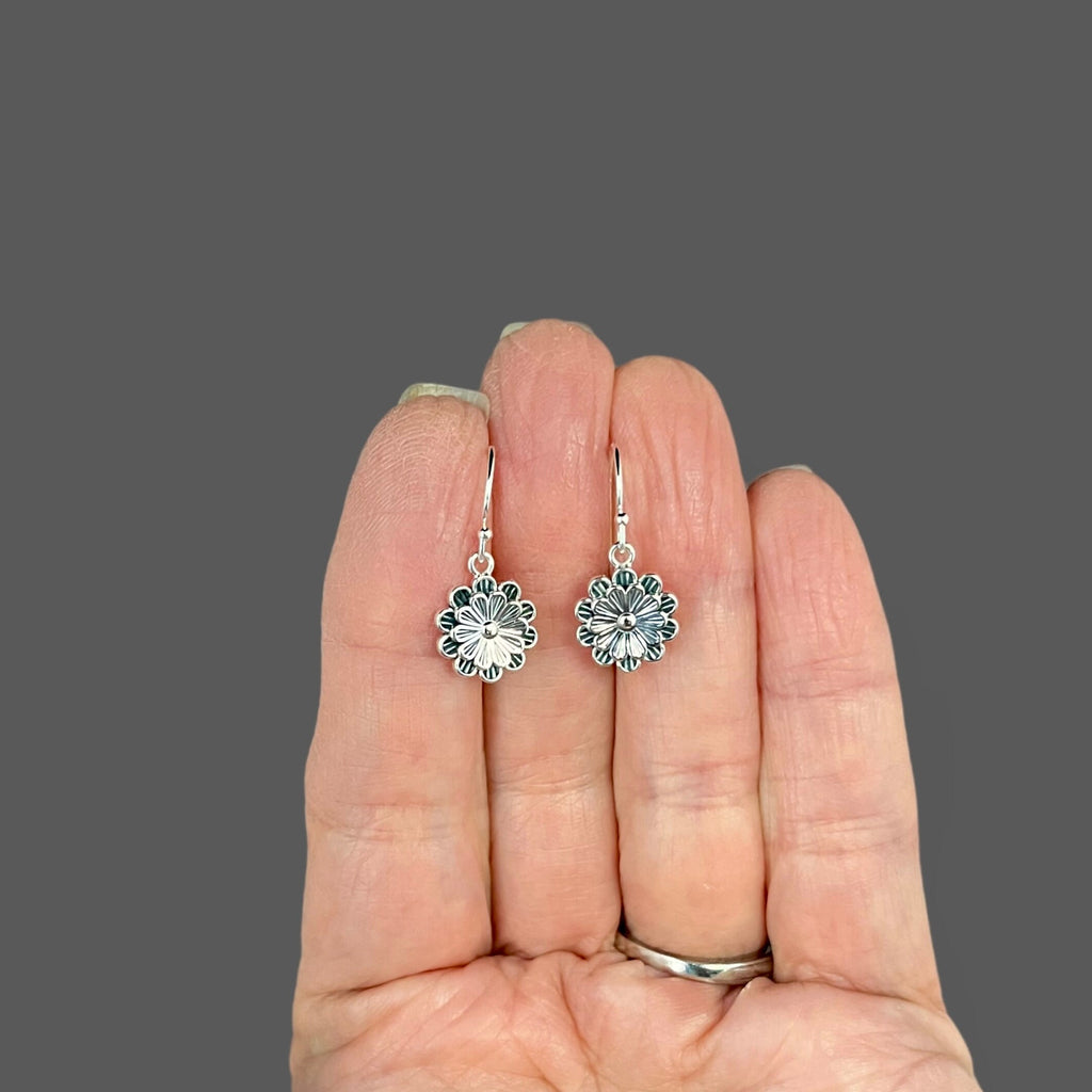 Bali Silver Flower Charm Earrings