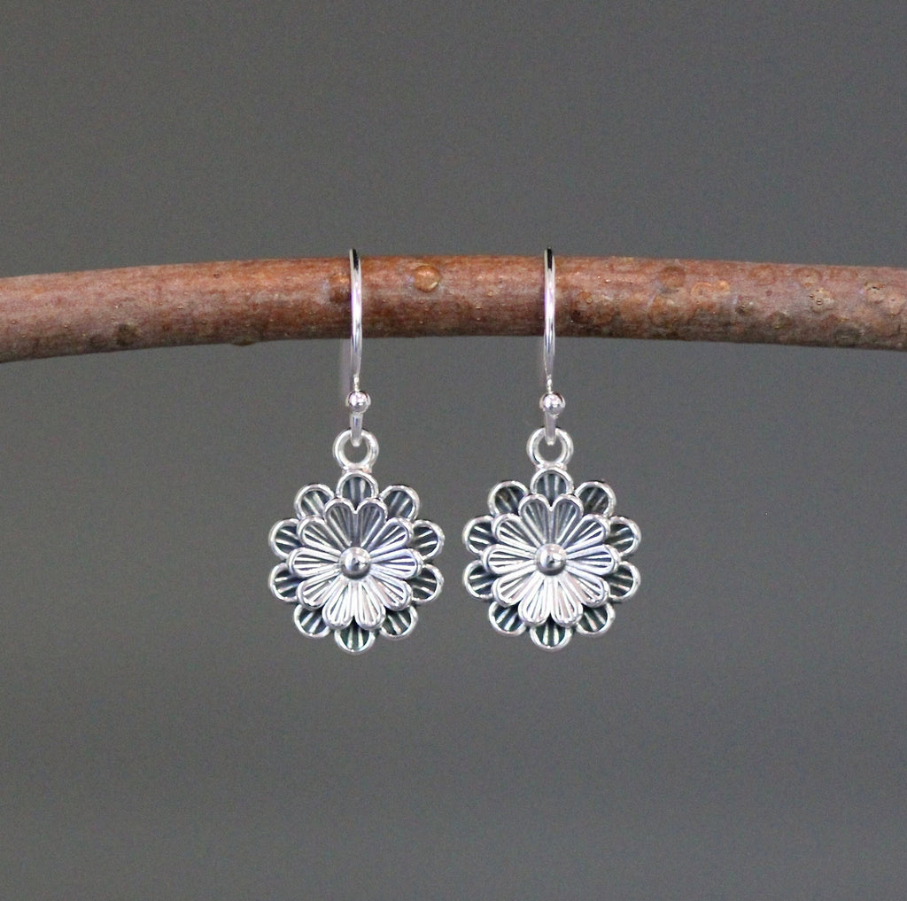 Bali Silver Flower Charm Earrings