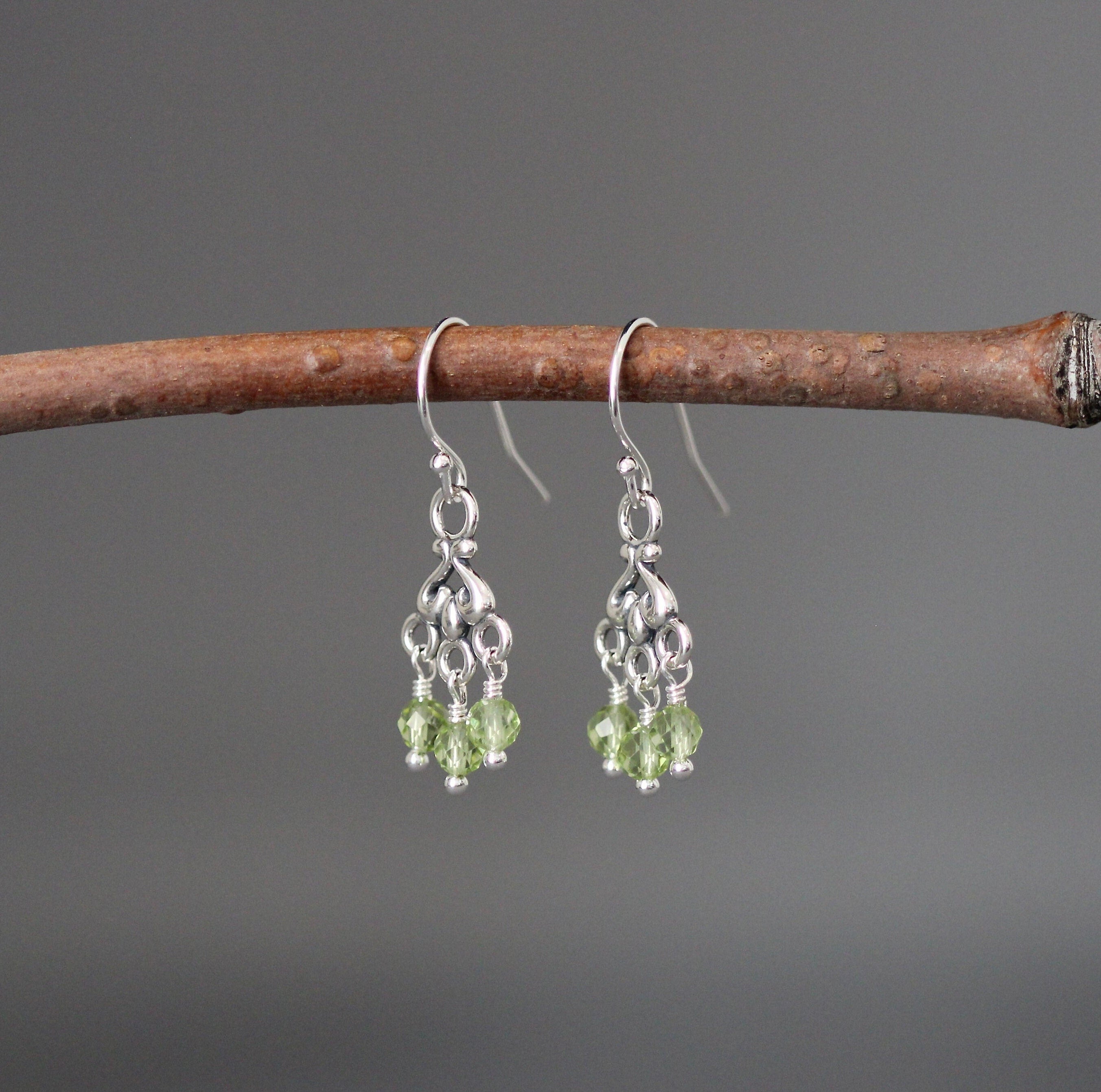 Peridot and Bali Sterling Silver Chandelier Earrings