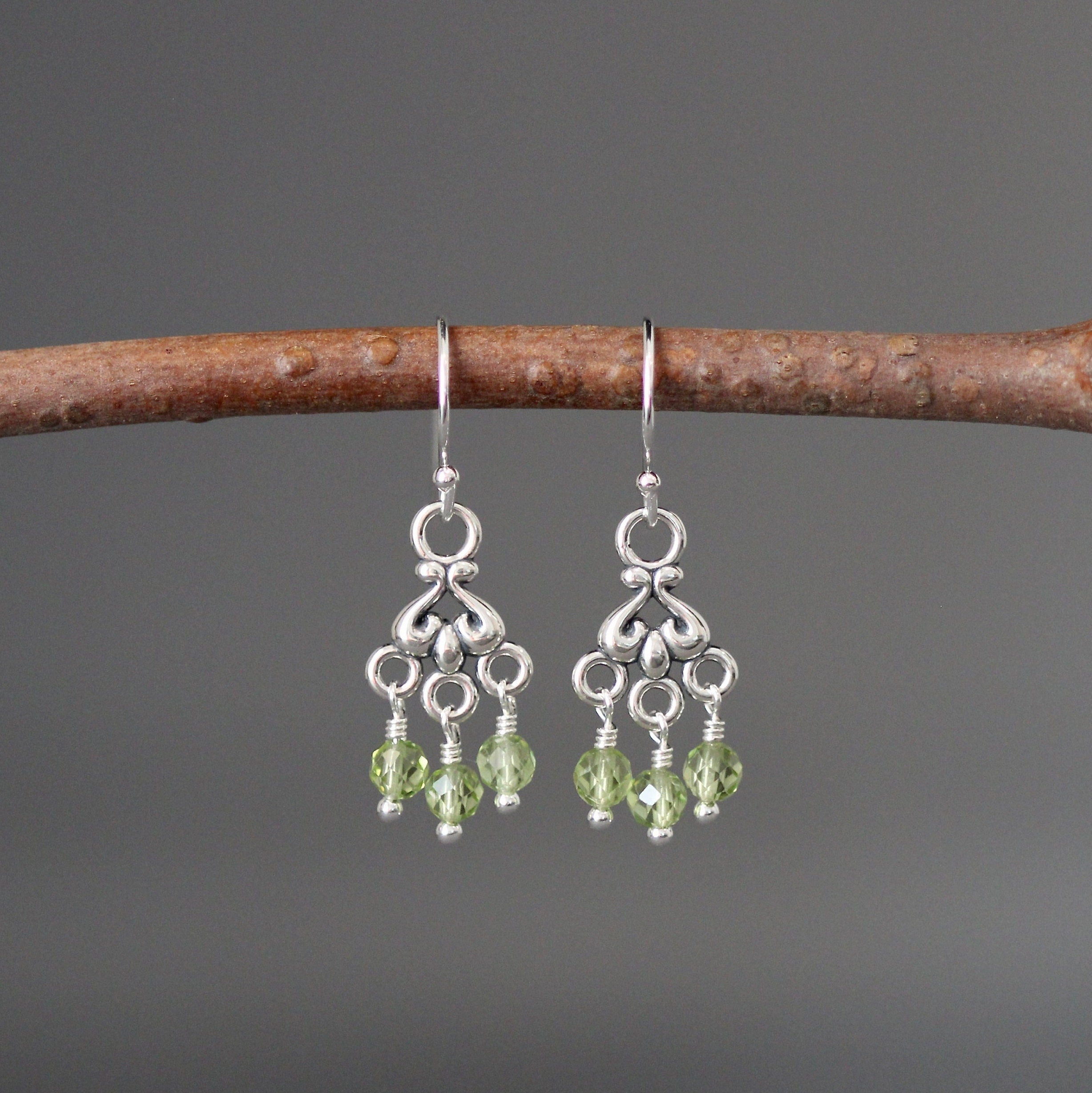 Peridot and Bali Sterling Silver Chandelier Earrings