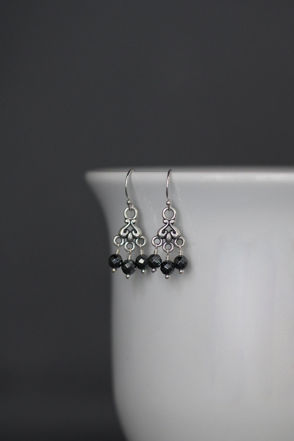 Gray Hematite Chandelier Earrings in Sterling Silver
