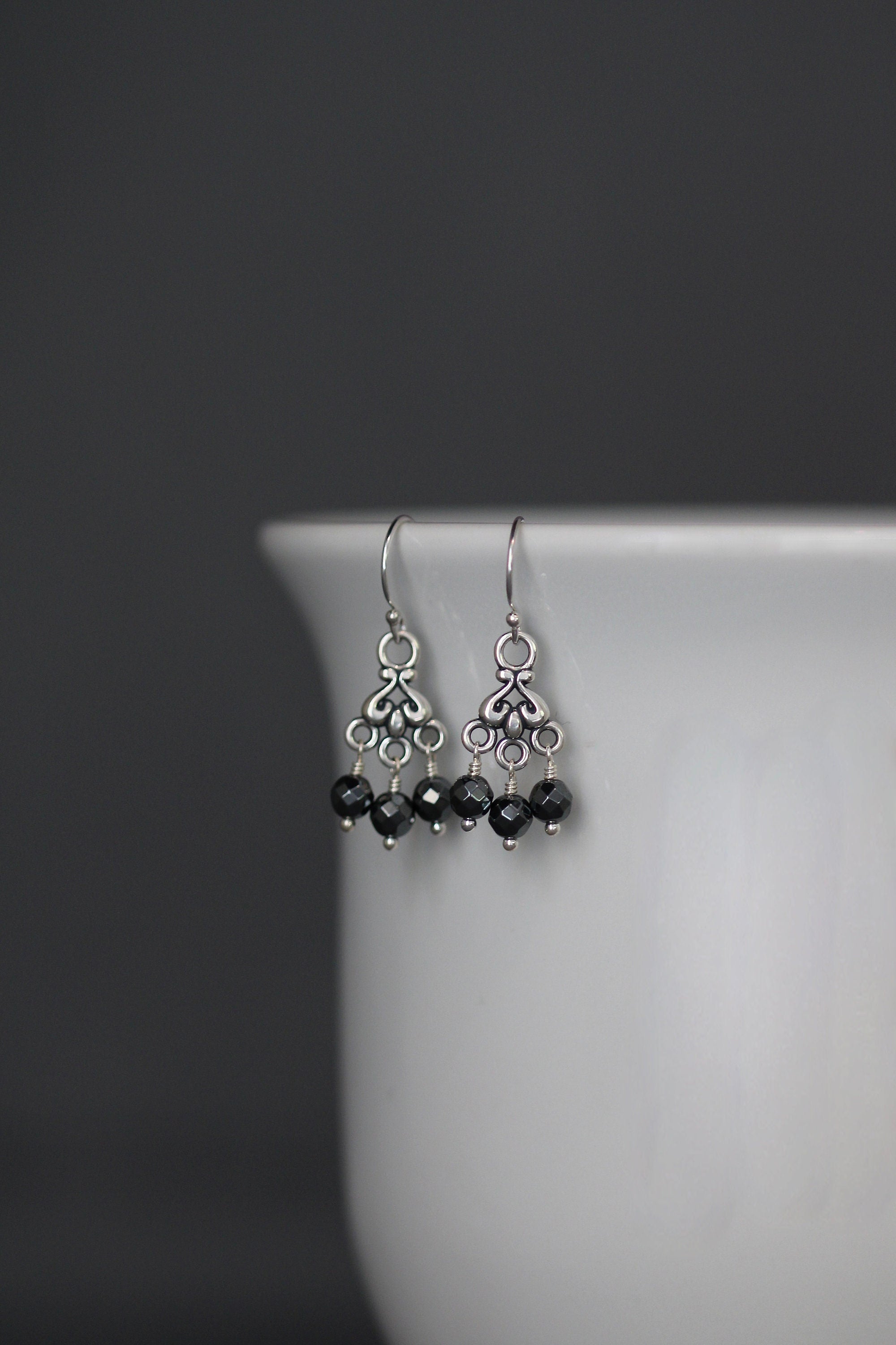 Gray Hematite Chandelier Earrings in Sterling Silver