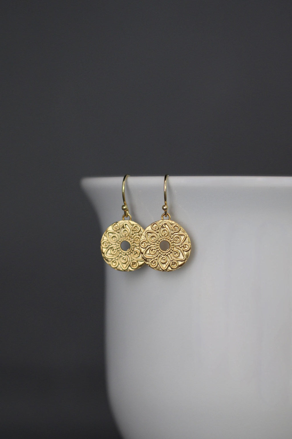 Gold Vermeil Mandala Coin Charm Earrings