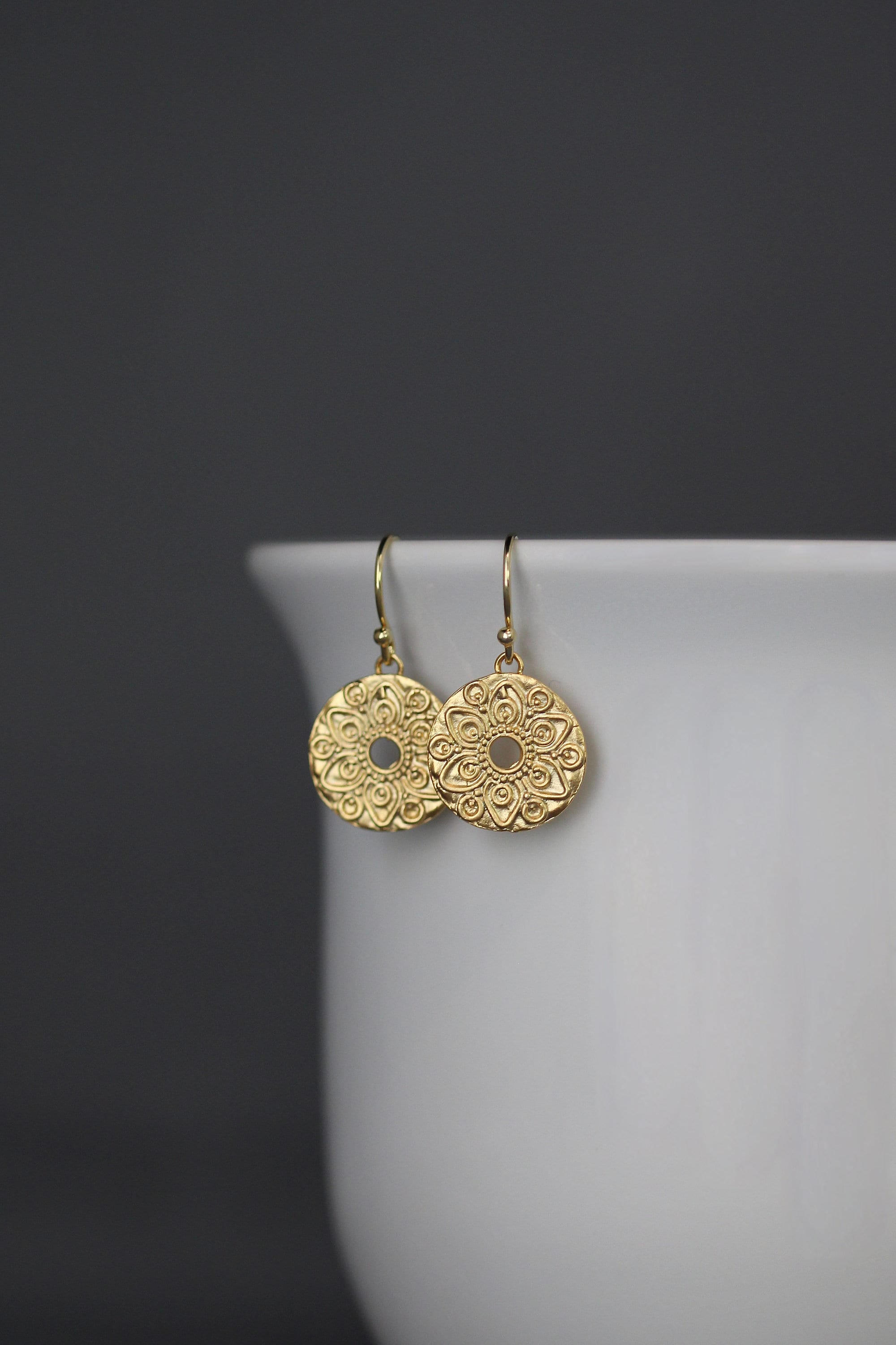 Gold Vermeil Mandala Coin Charm Earrings