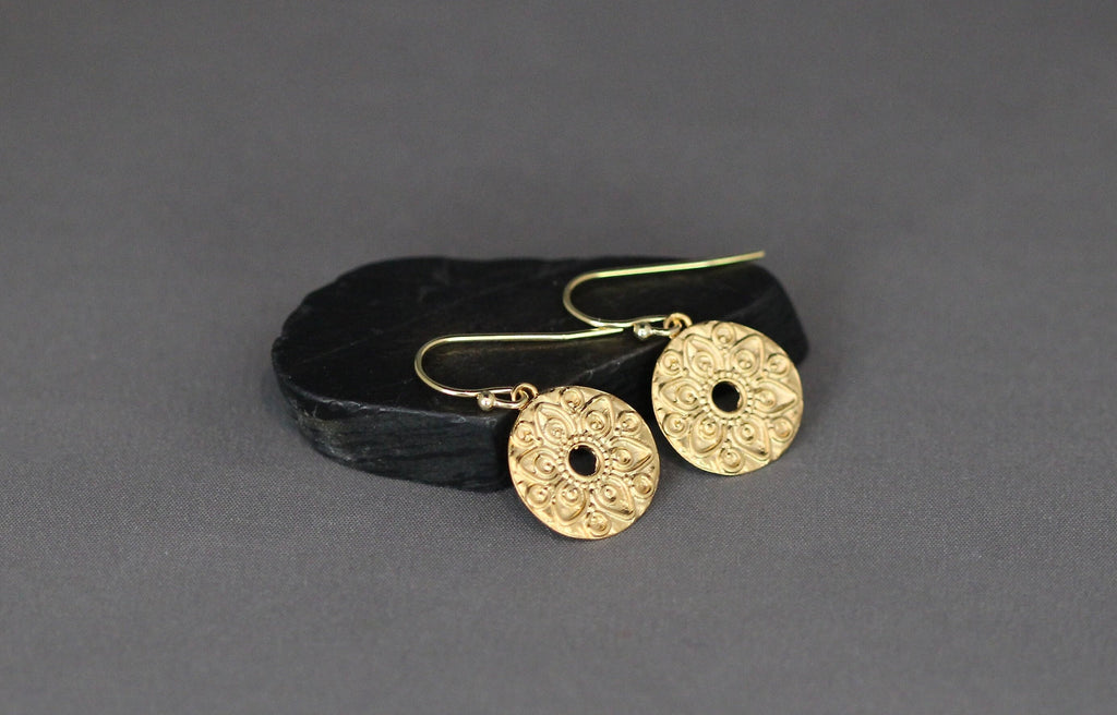 Gold Vermeil Mandala Coin Charm Earrings