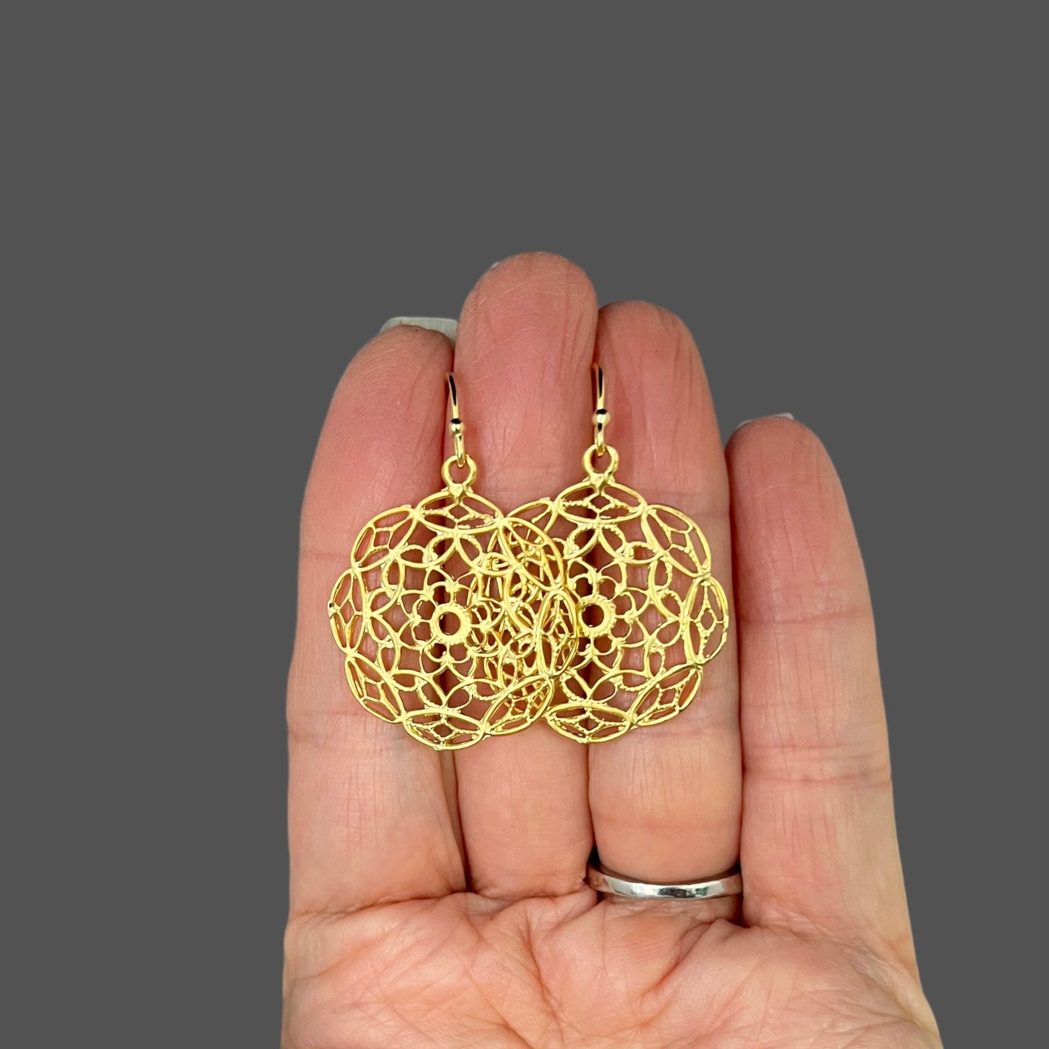 Gold Vermeil Filigree Flower Charm Earrings