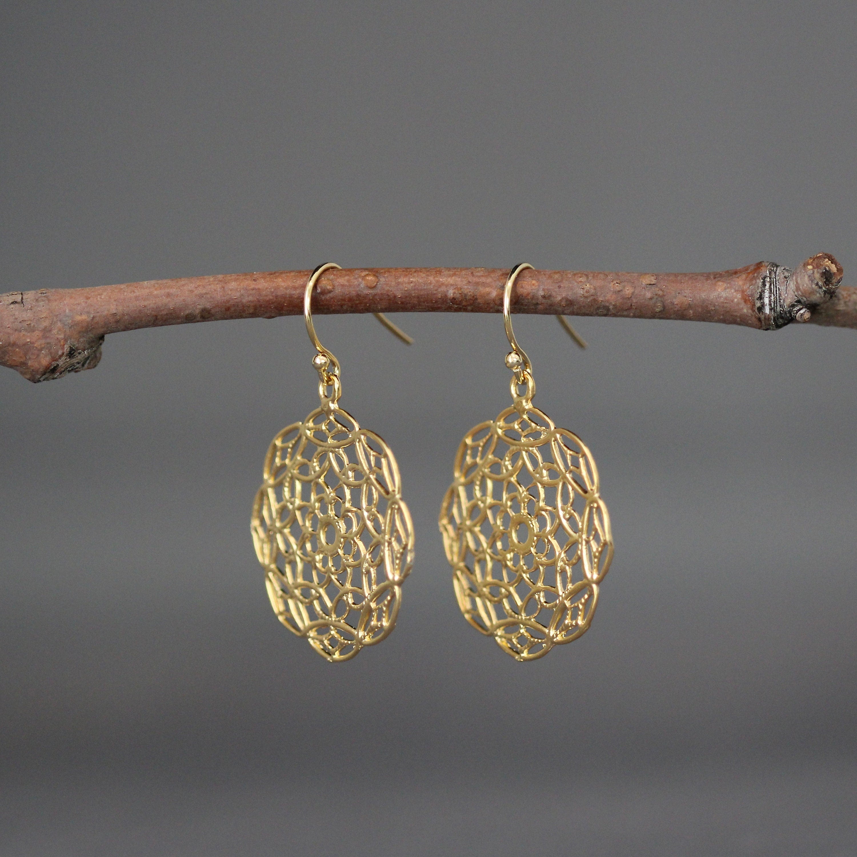 Gold Vermeil Filigree Flower Charm Earrings