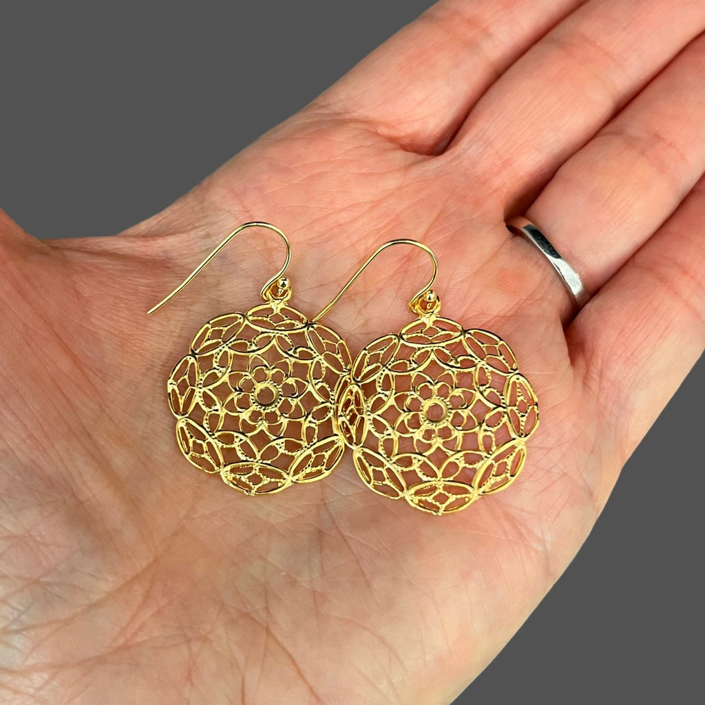 Gold Vermeil Filigree Flower Charm Earrings