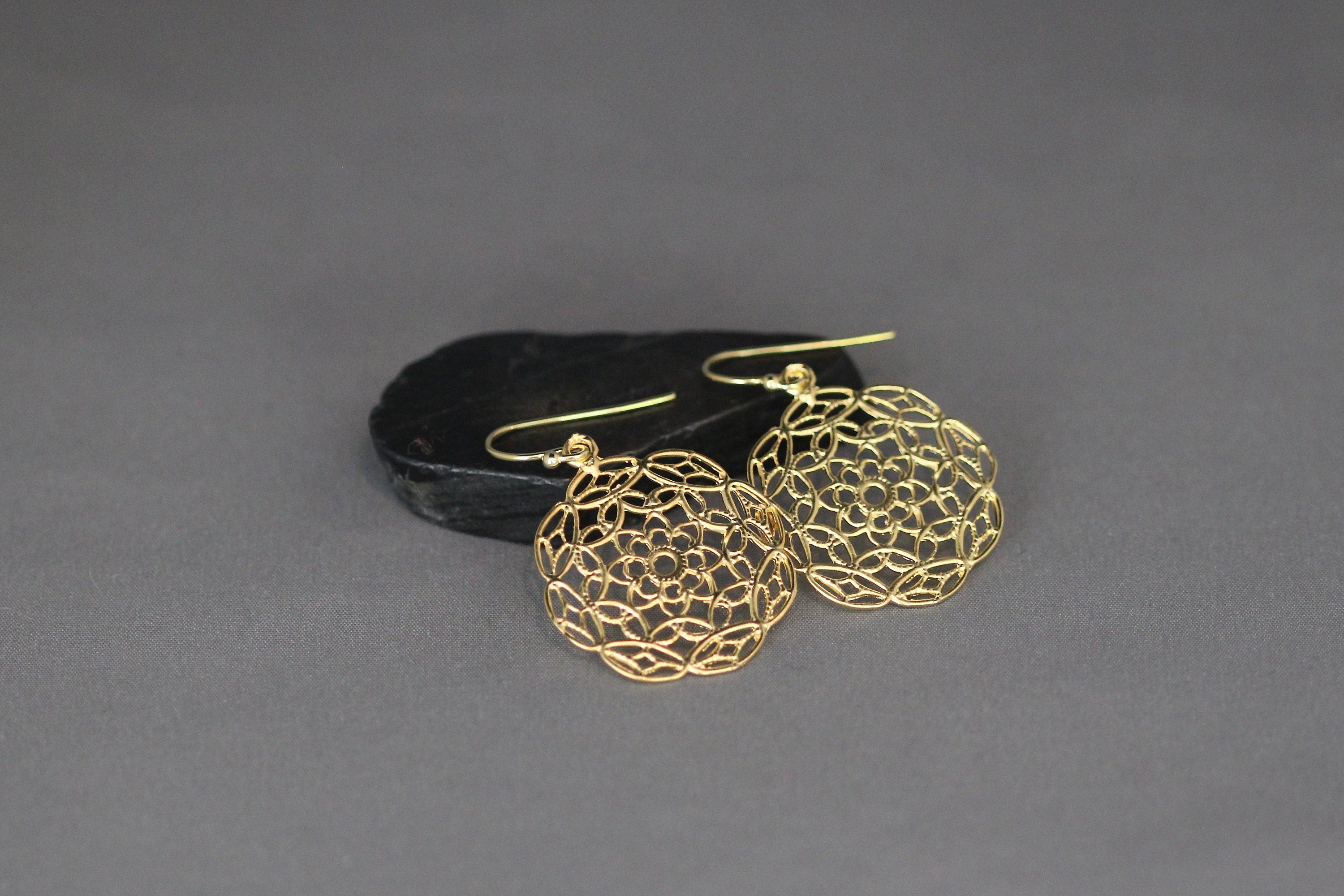 Gold Vermeil Filigree Flower Charm Earrings