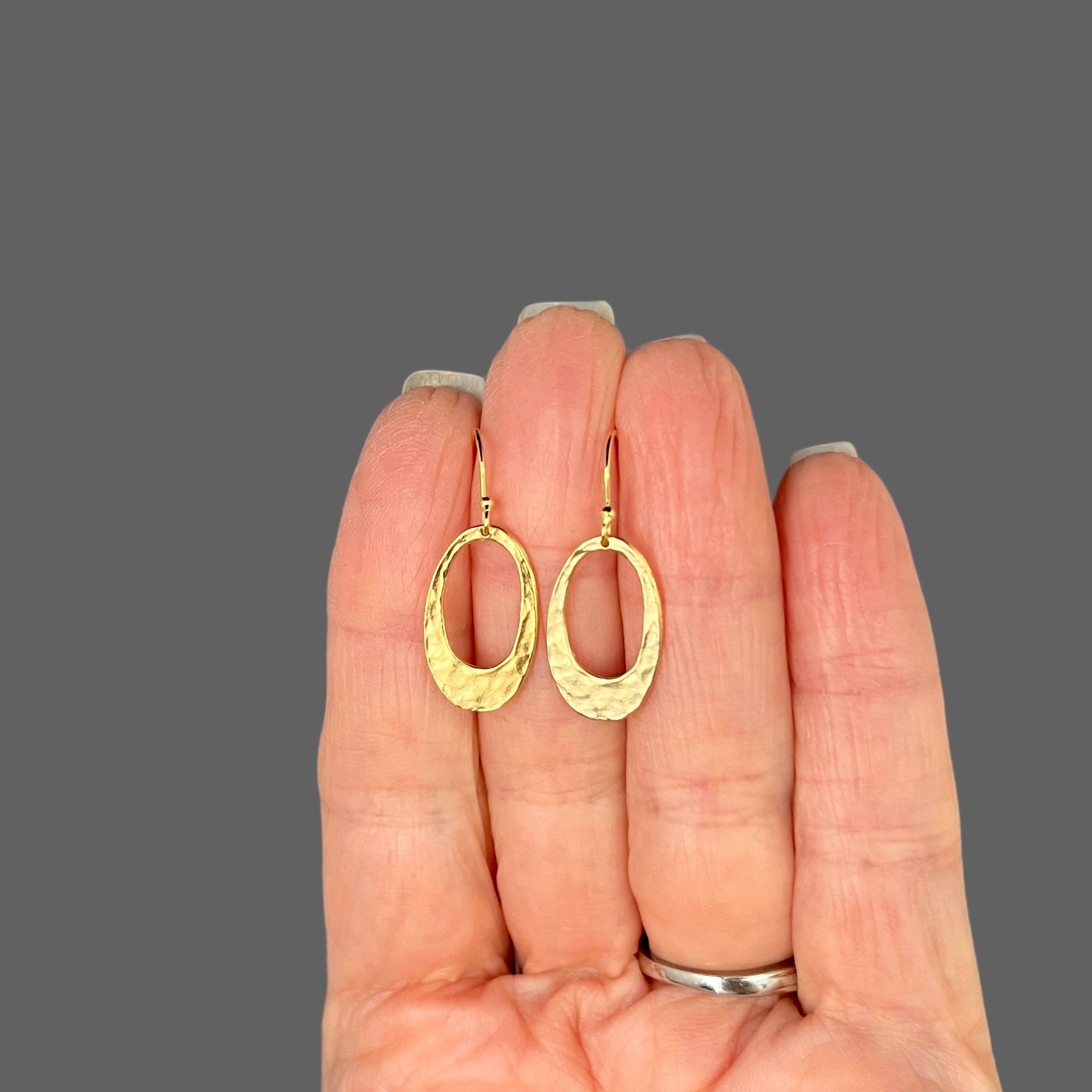 Hammered Gold Vermeil Oval Charm Earrings