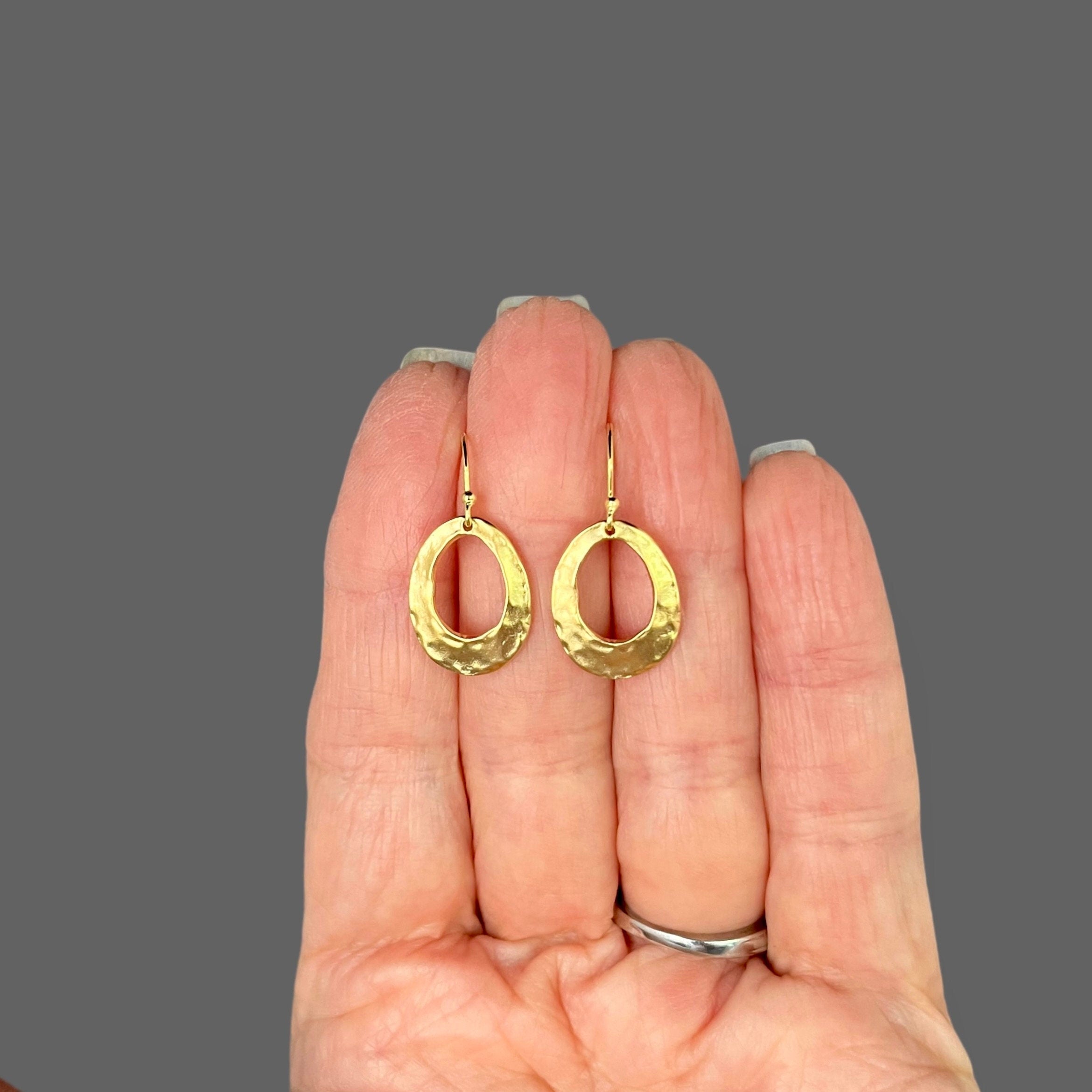 Hammered Matte Gold Vermeil Oval Dangle Earrings