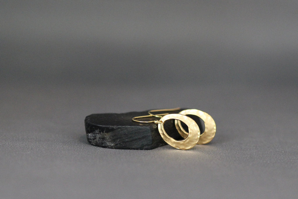 Hammered Matte Gold Vermeil Oval Dangle Earrings