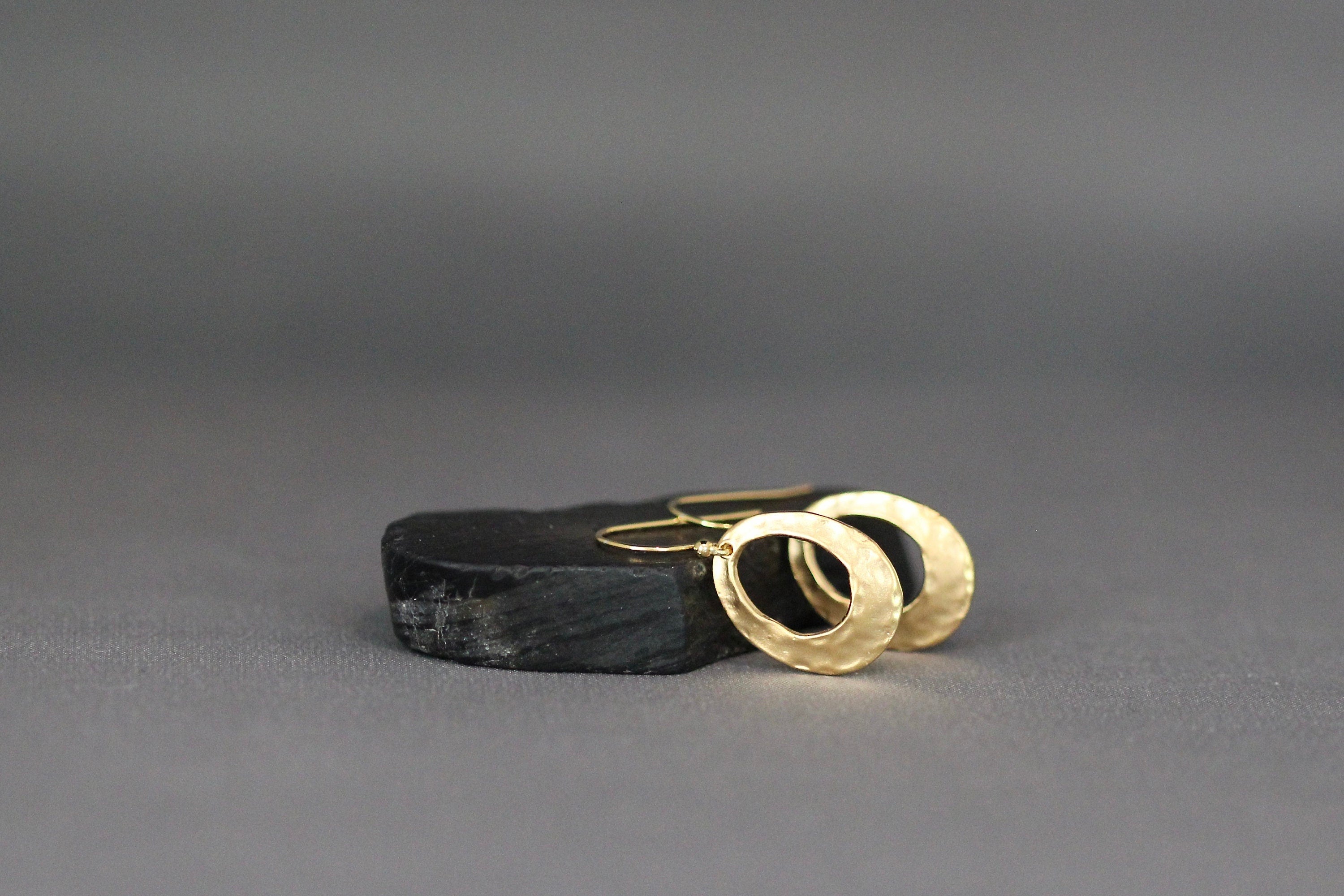 Hammered Matte Gold Vermeil Oval Dangle Earrings