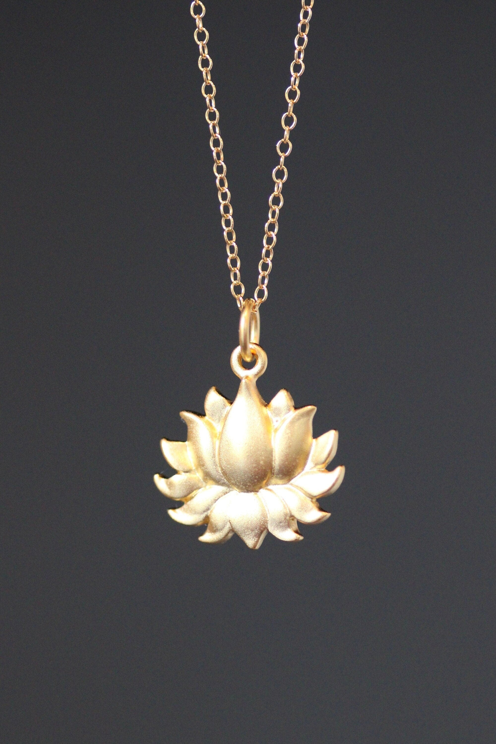 Gold Vermeil Lotus Flower Pendant Necklace on Gold Filled Chain